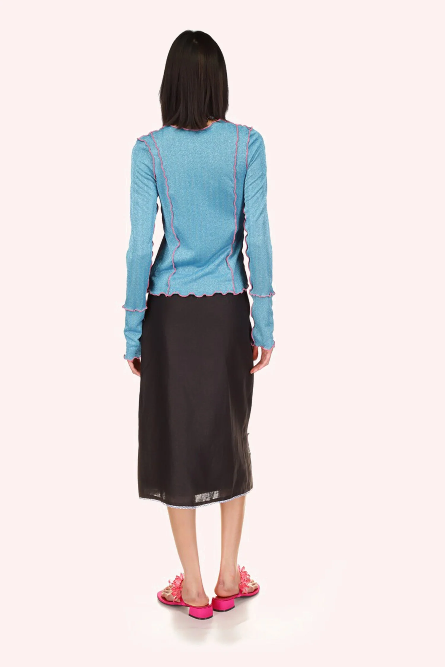 3-D Pansy Embroidered on Linen Skirt - Image 4