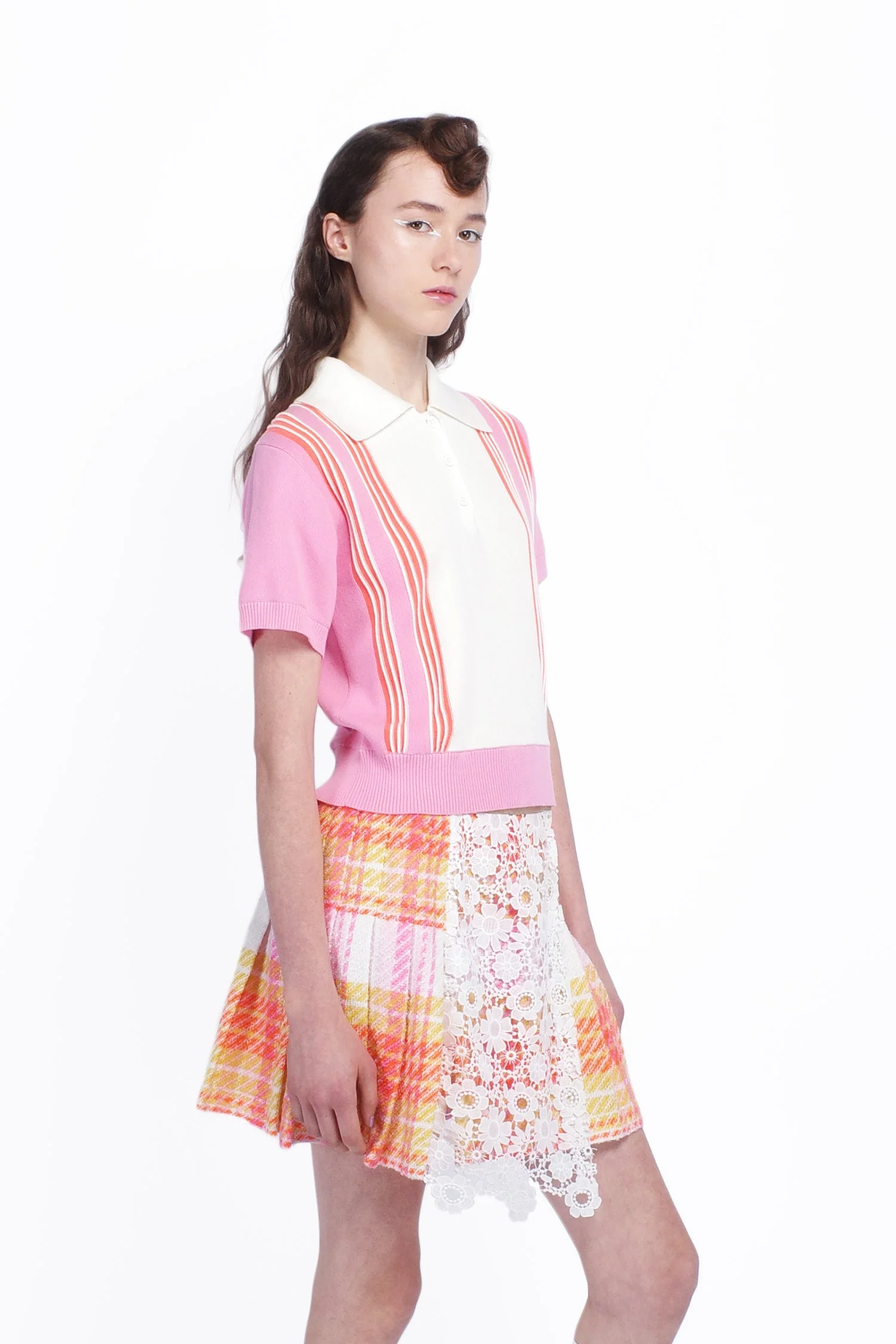 Amalfi Polo Knit Short Sleeve Top - Pink - Image 3