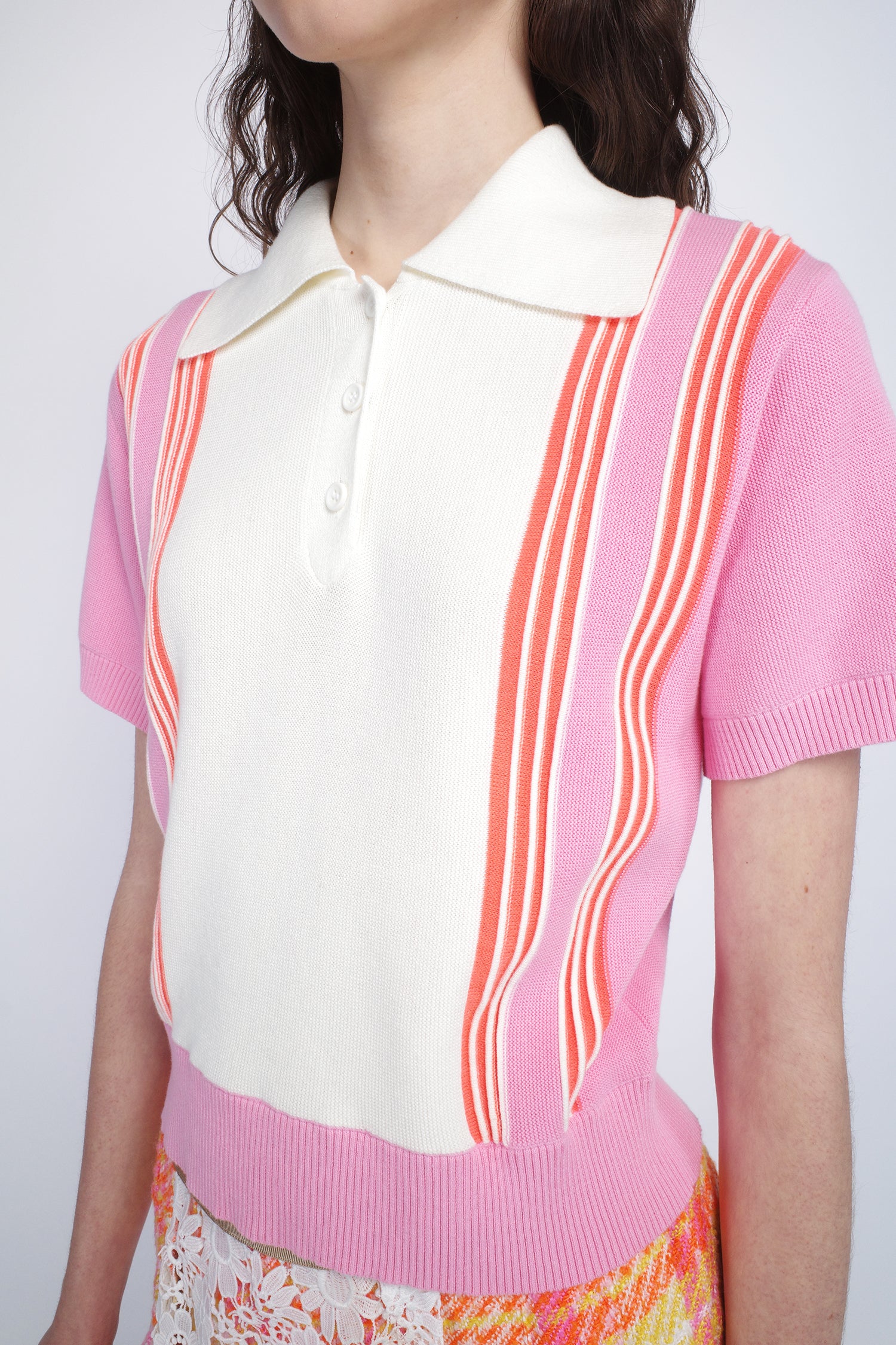 Amalfi Polo Knit Short Sleeve Top - Pink - Image 5
