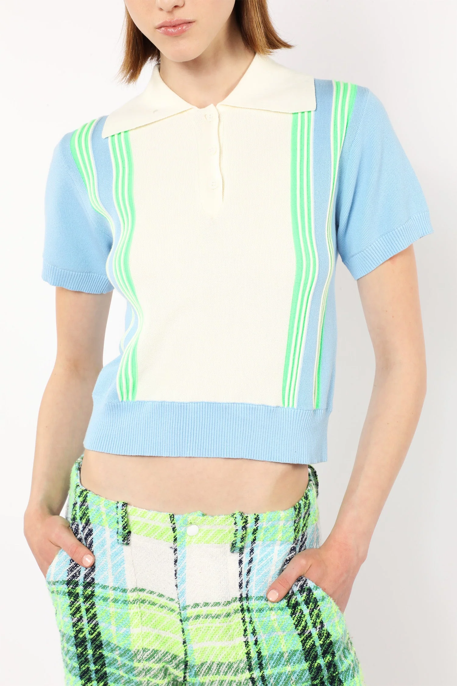 Amalfi Polo Knit Short Sleeve Top - Baby Blue - Image 6