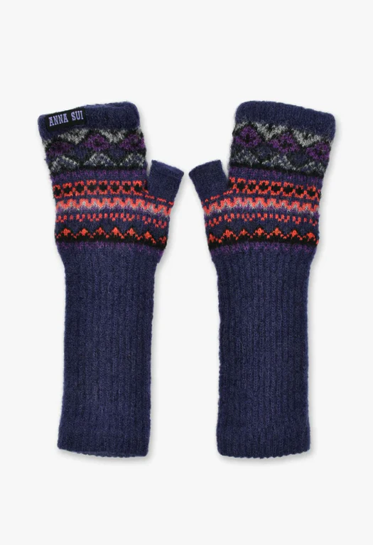 Anna Sui Fair Isle Fingerless Gloves- Purple - Image 2