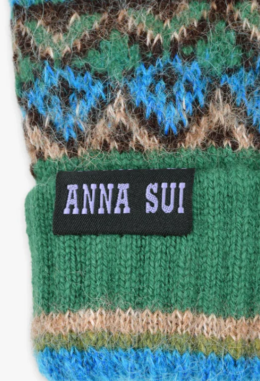 Anna Sui Fair Isle Gloves- Green - Image 4