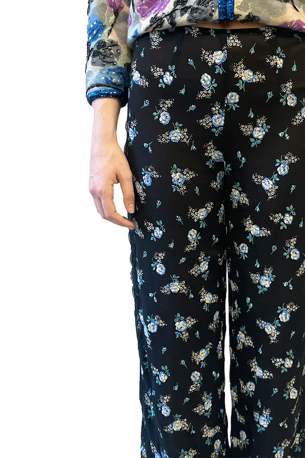 Anna Sui Spring 1995 Lingerie Floral Pants - Image 4