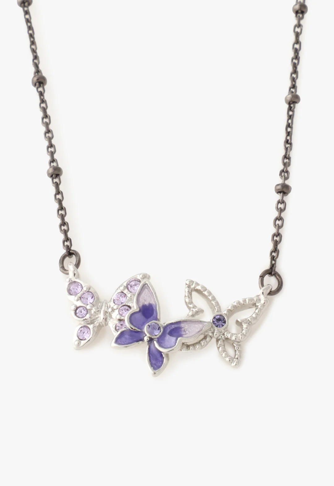 Bejeweled Butterfly Necklace - Violet Gunmetal - Image 2