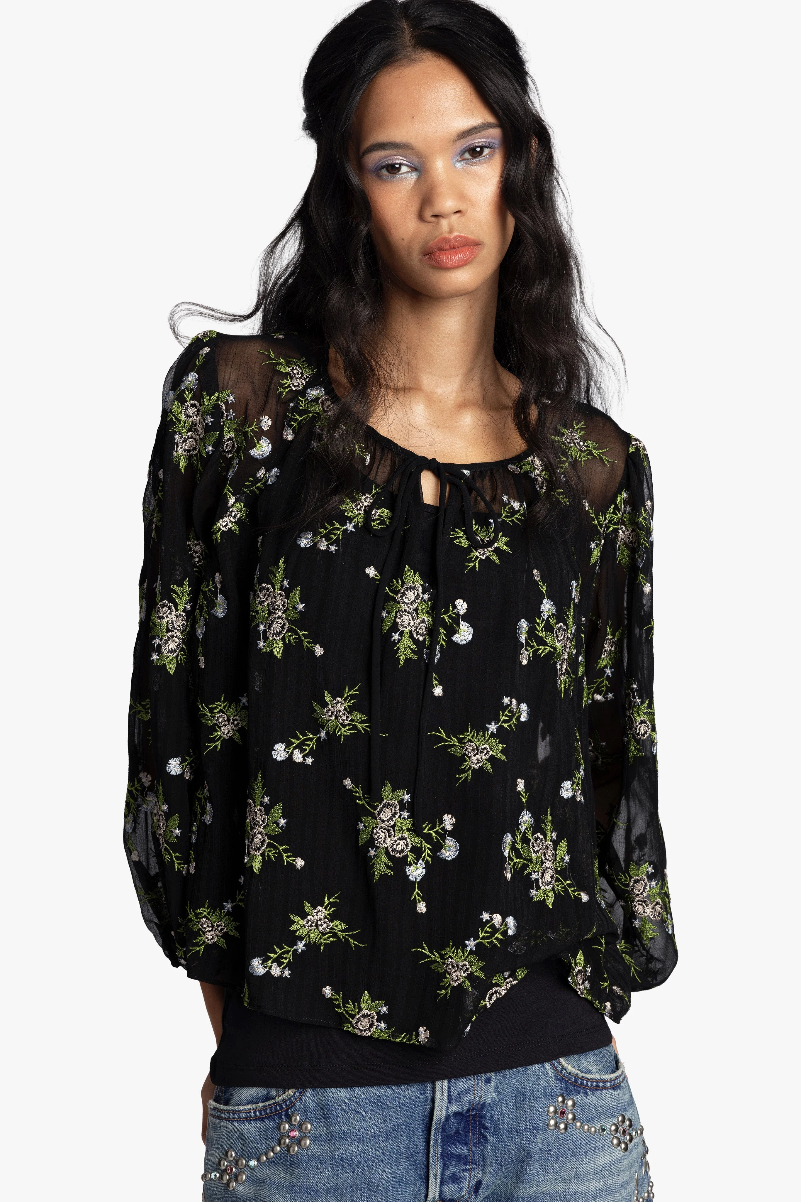 Bluebell Embroidered Chiffon Blouse - Image 2