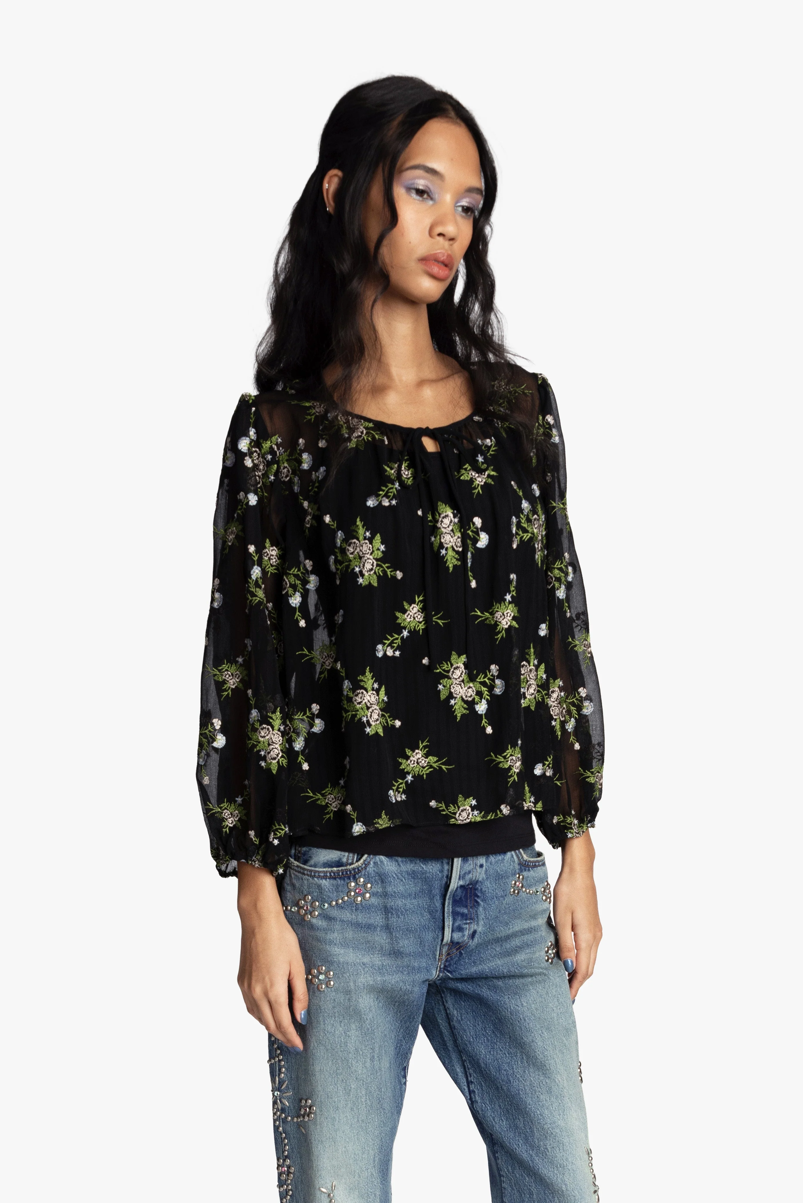Bluebell Embroidered Chiffon Blouse - Image 3