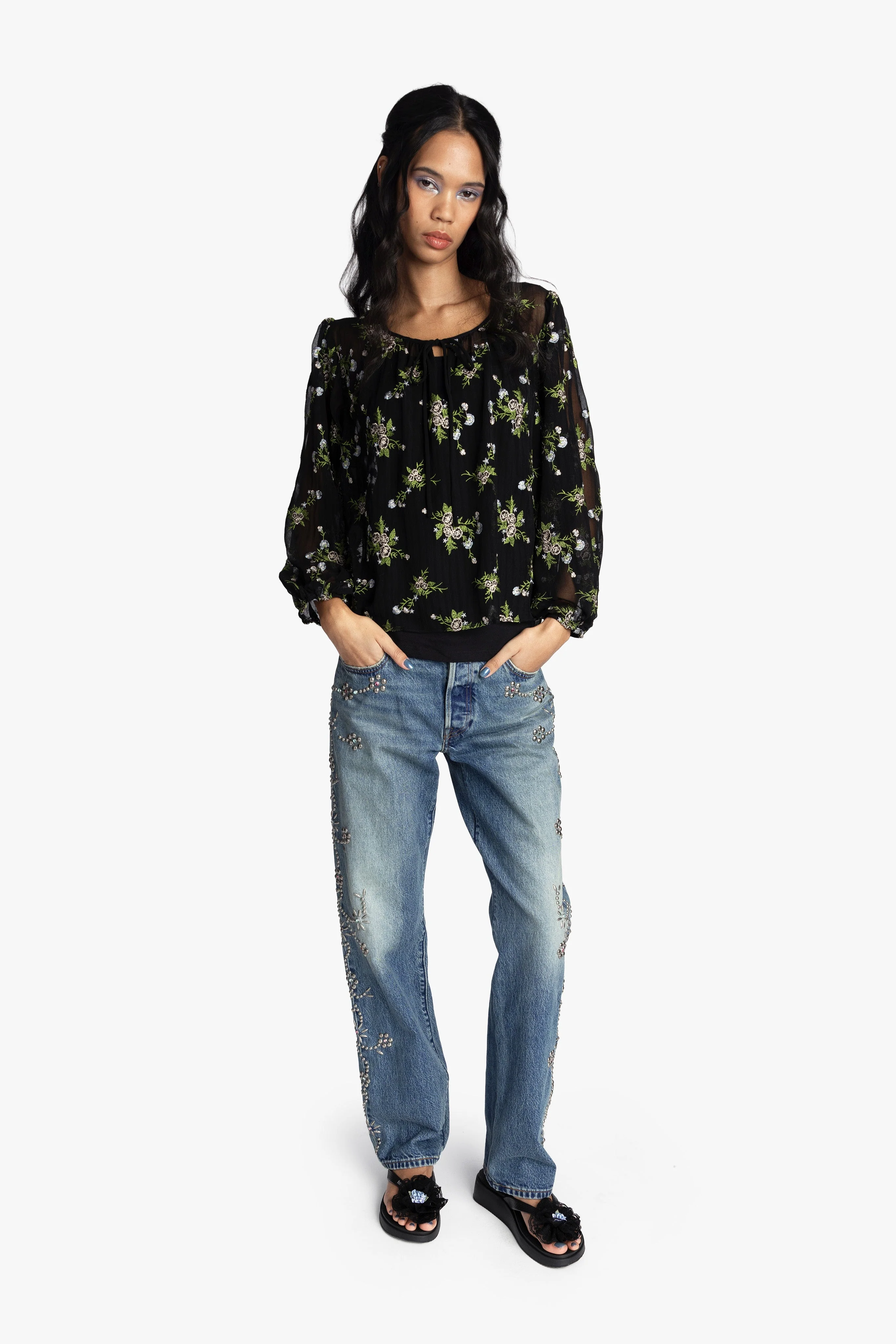 Bluebell Embroidered Chiffon Blouse - Image 5