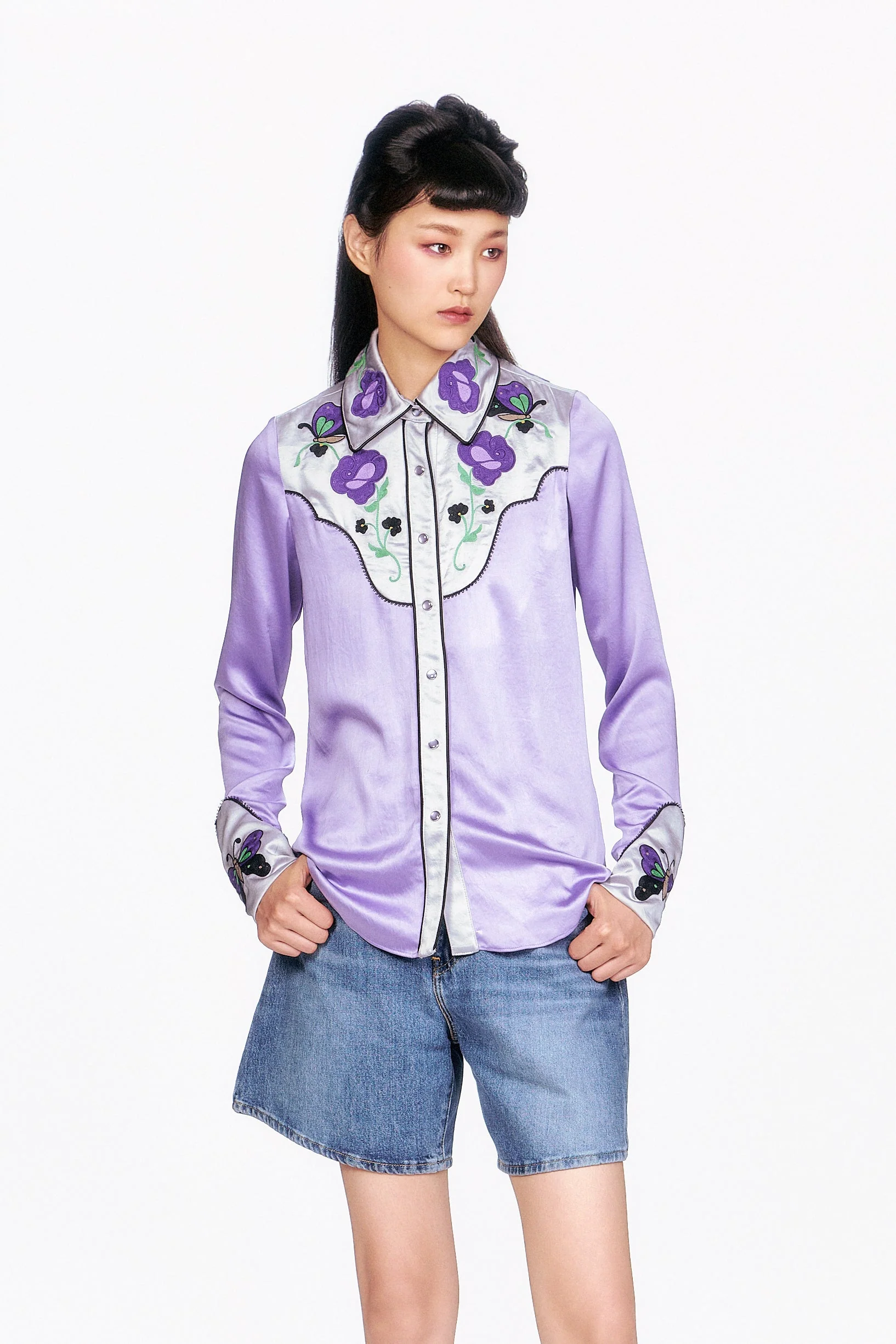 Boudoir Satin Embroidered Cowboy Shirt