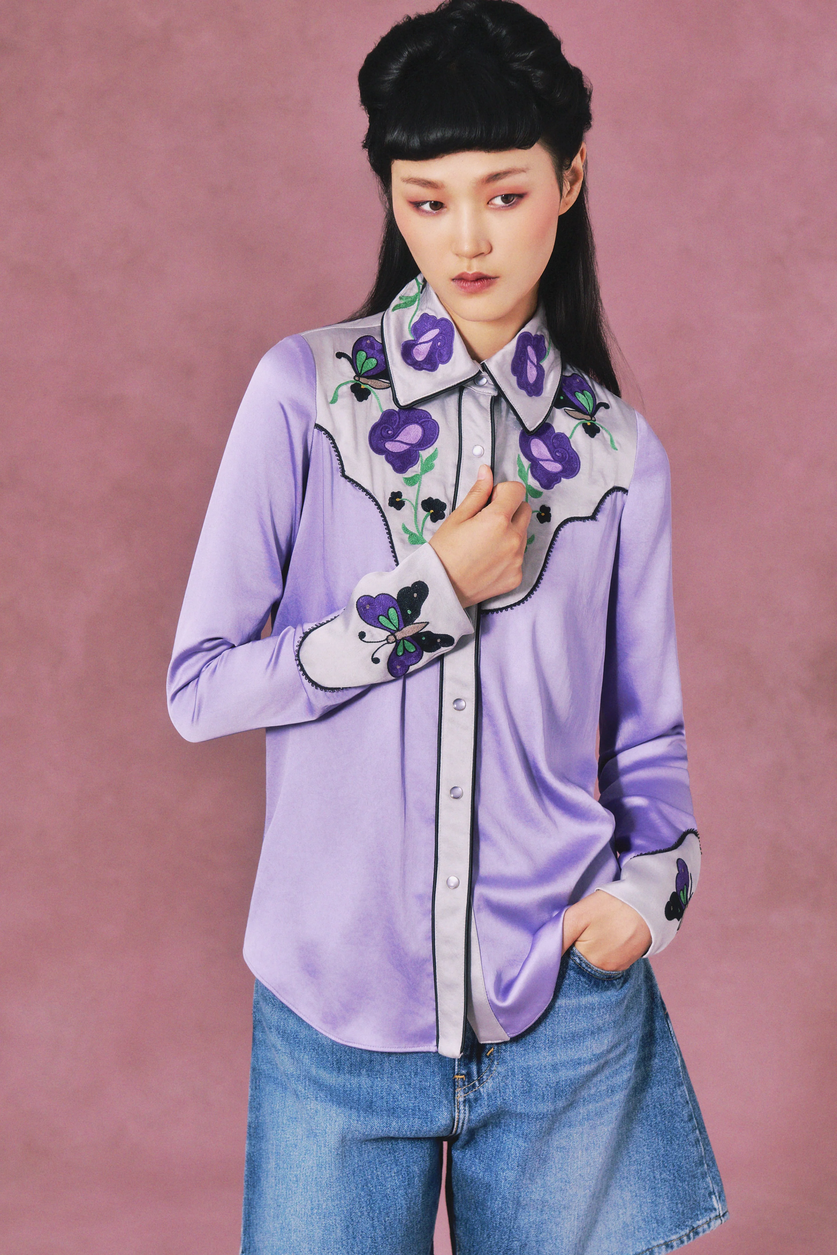 Boudoir Satin Embroidered Cowboy Shirt - Image 2