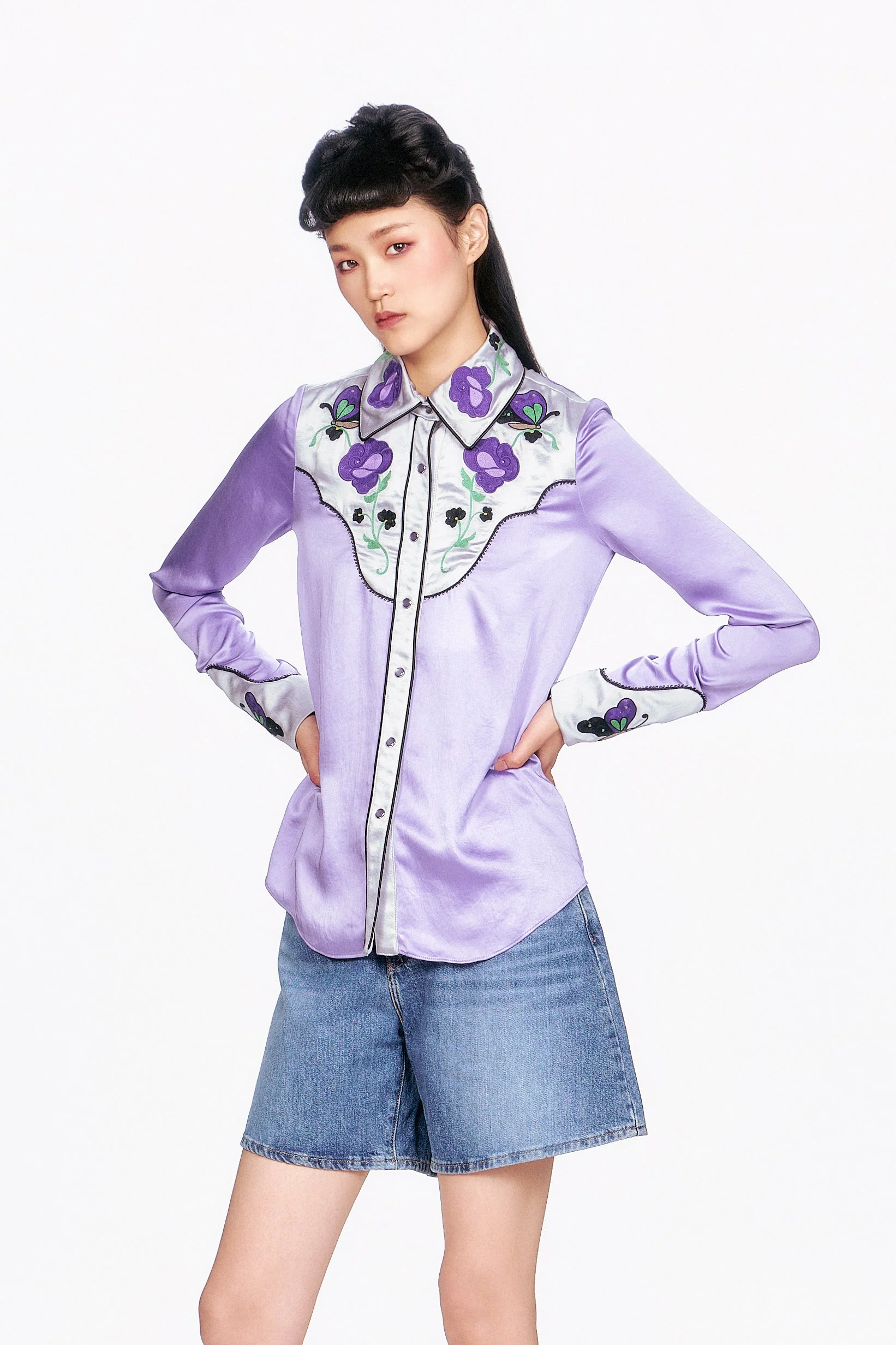 Boudoir Satin Embroidered Cowboy Shirt - Image 4