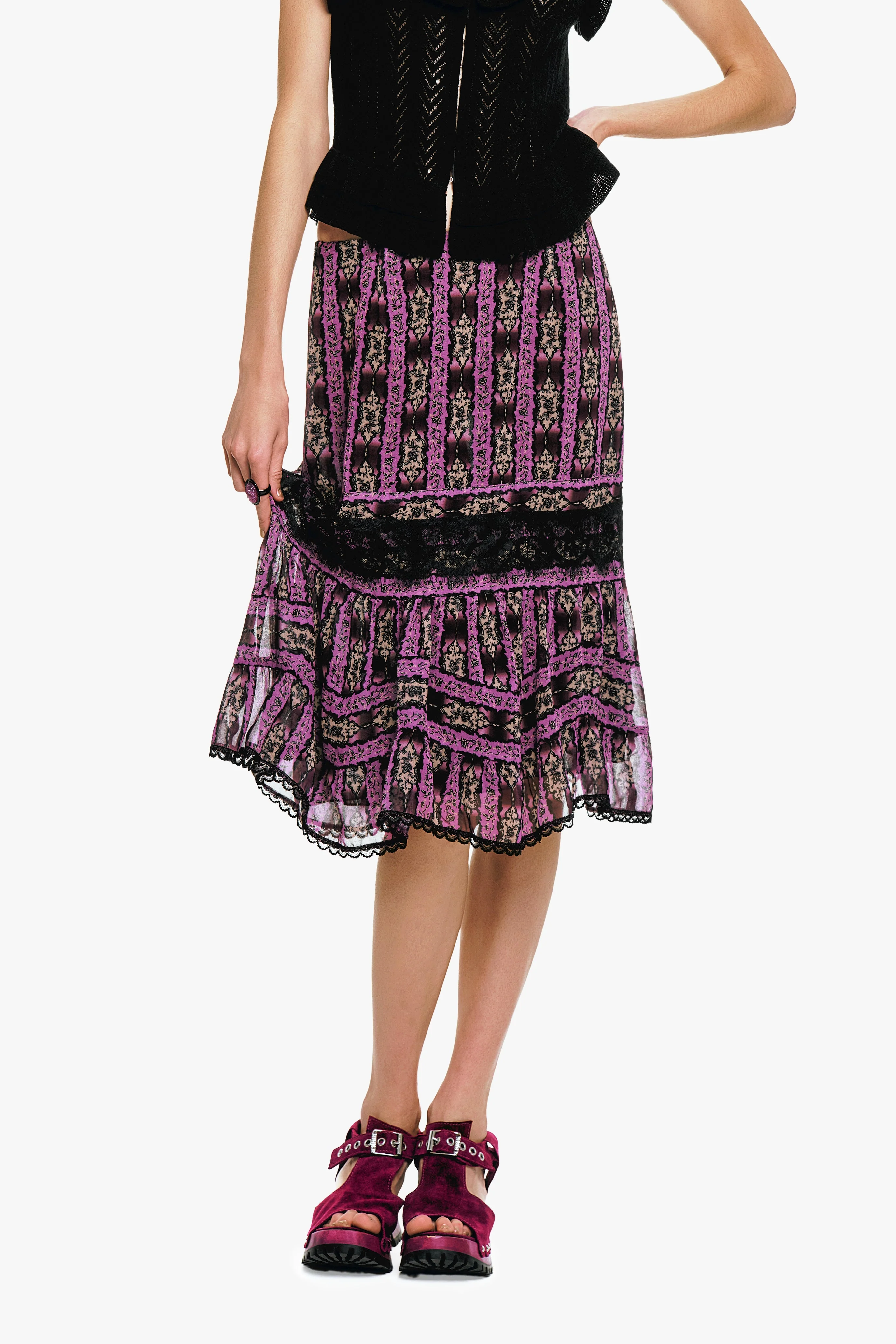 Cameo Stripe Print Midi Skirt - Image 2