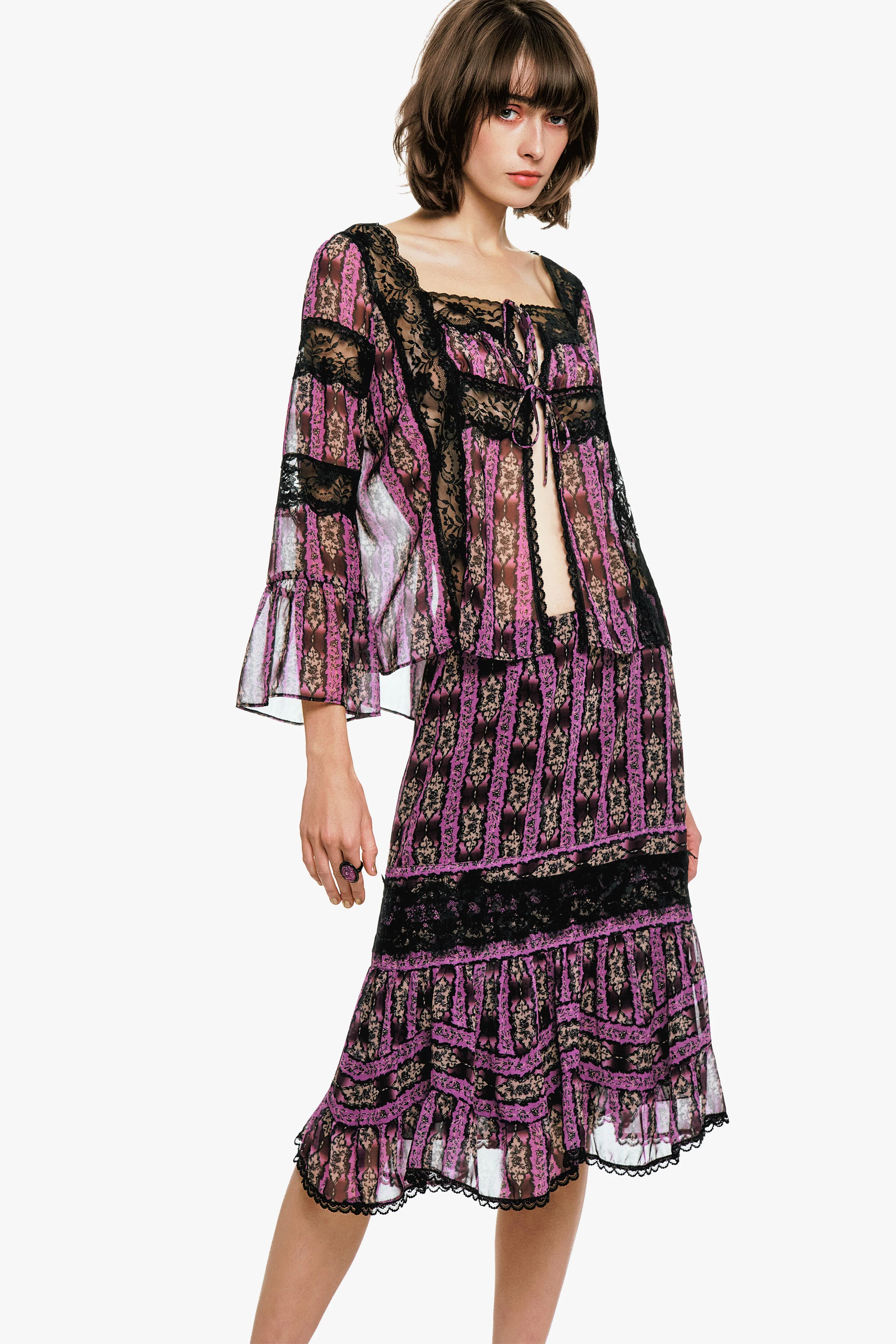 Cameo Stripe Print Tie Blouse - Image 2