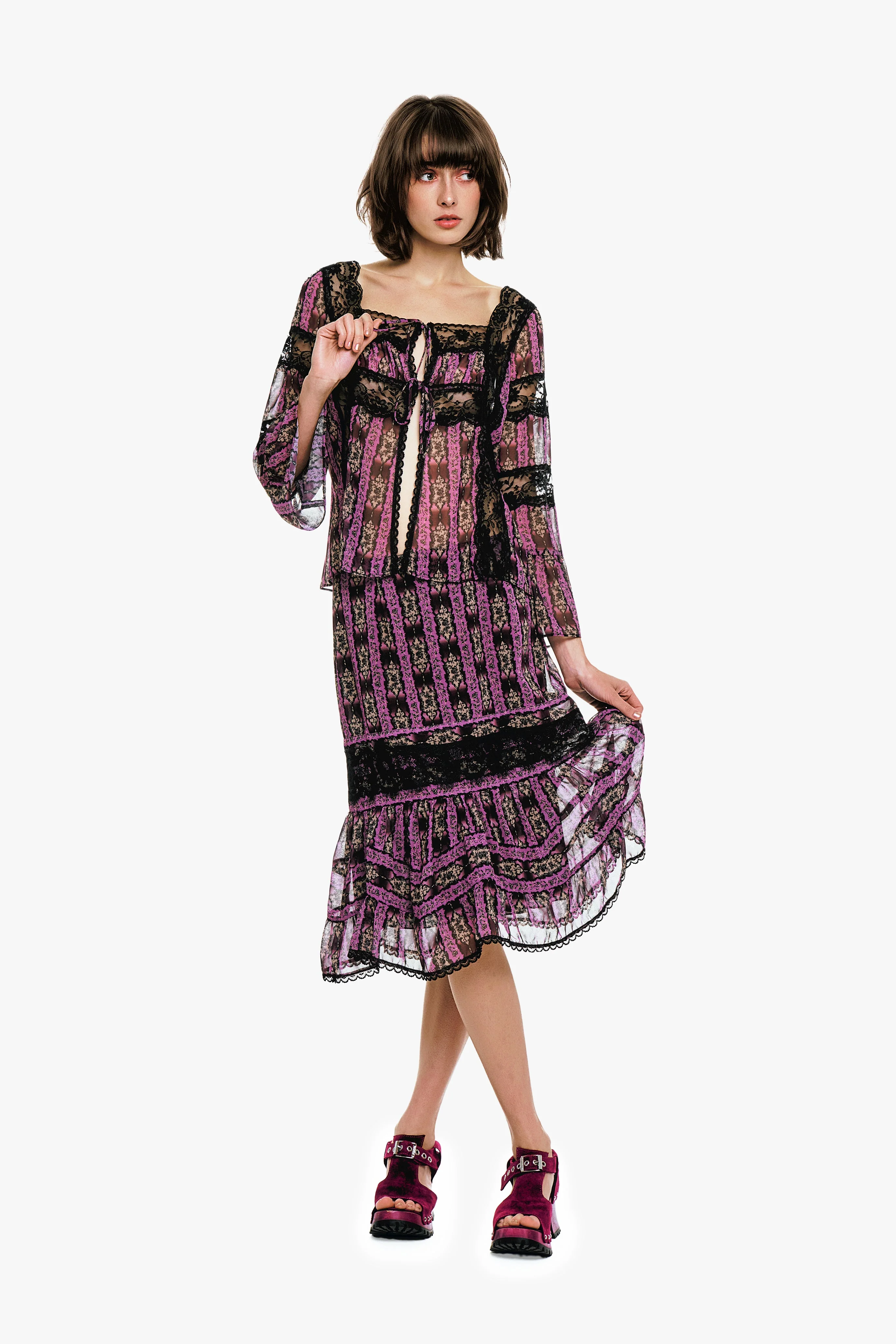 Cameo Stripe Print Tie Blouse - Image 3