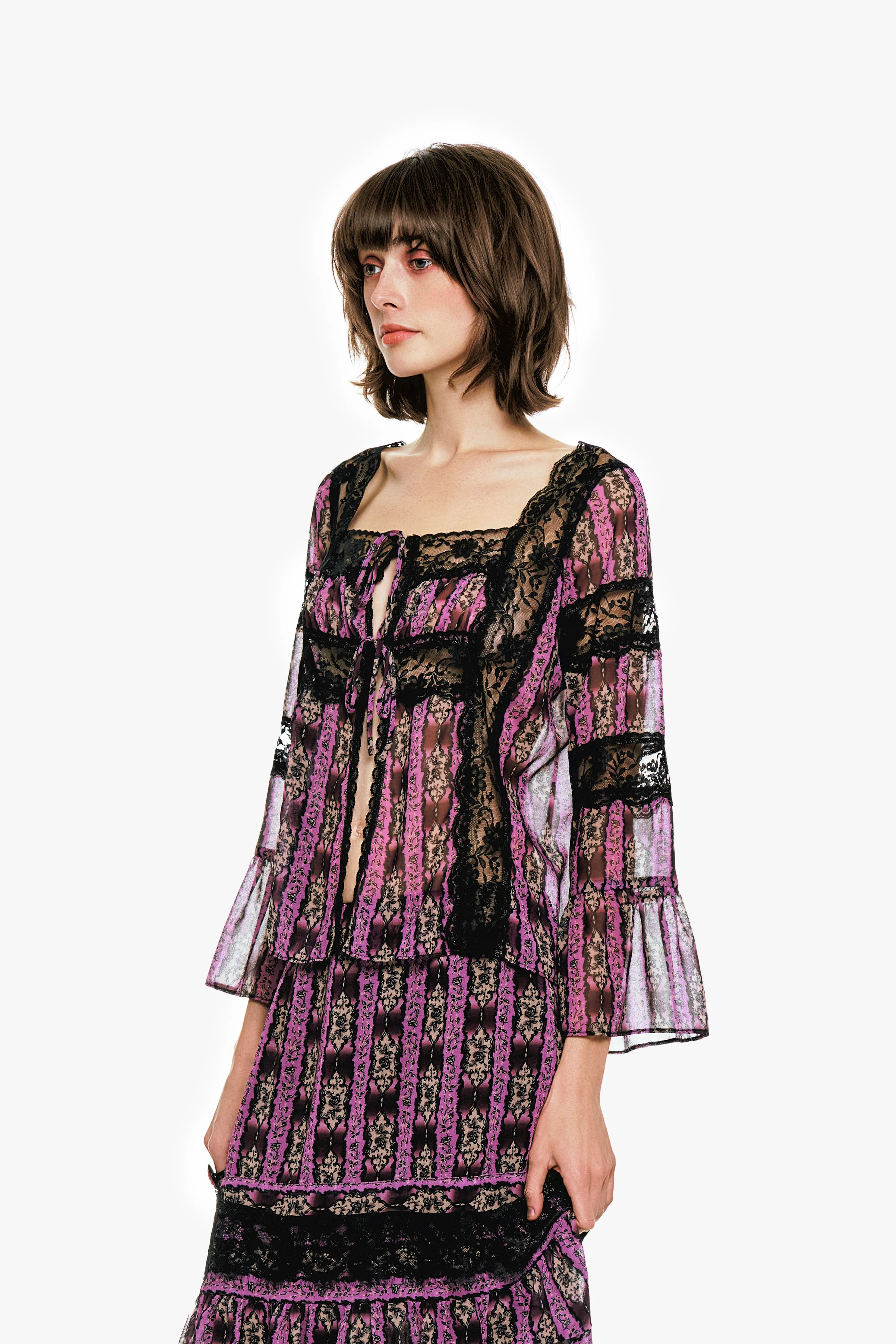 Cameo Stripe Print Tie Blouse - Image 4