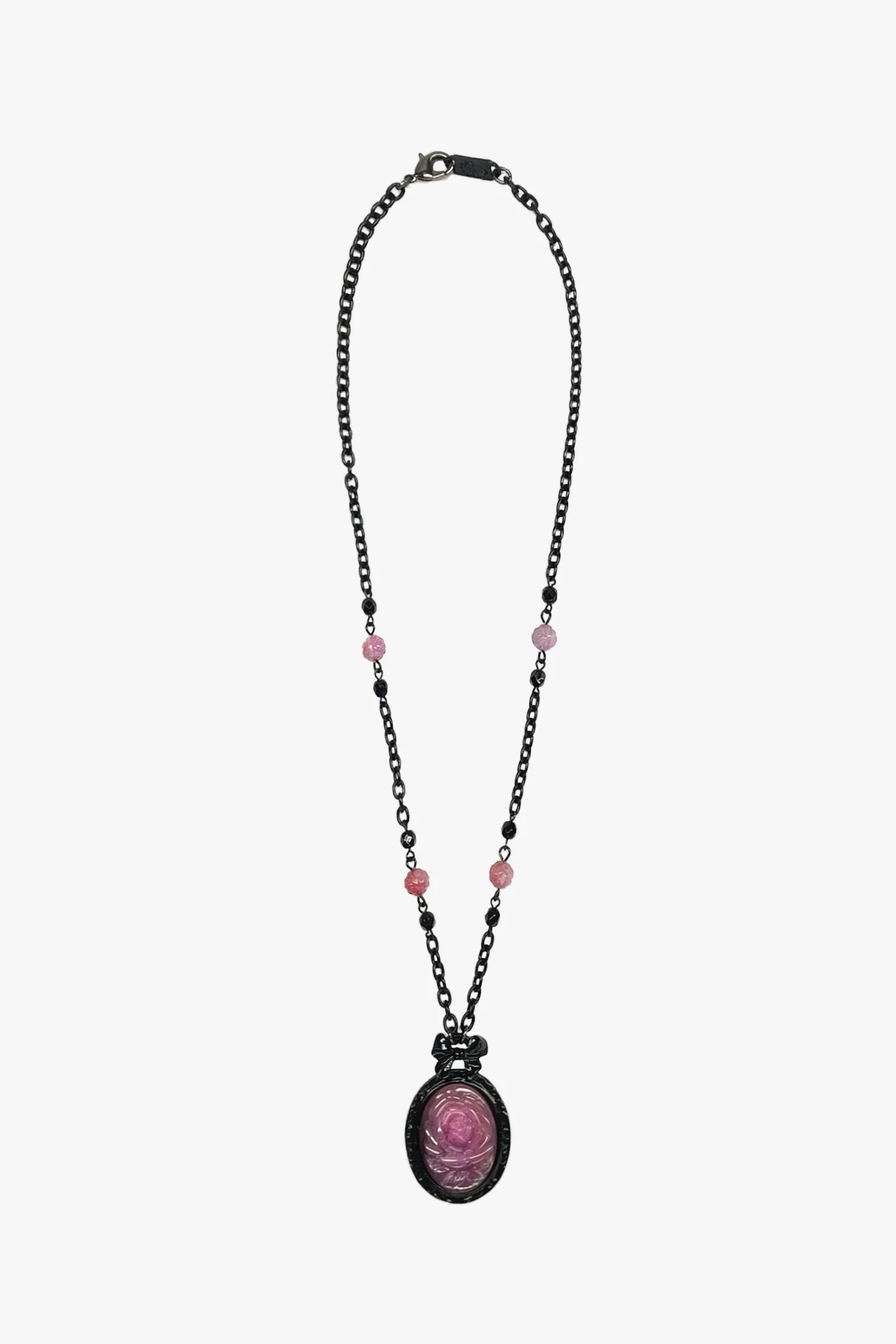 Carved Rose Victorian Frame Necklace - Dusty Rose