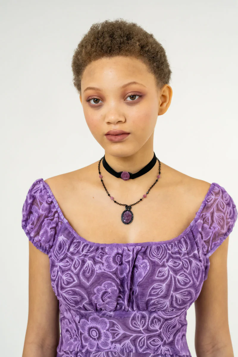 Carved Rose Victorian Frame Necklace - Dusty Rose - Image 4