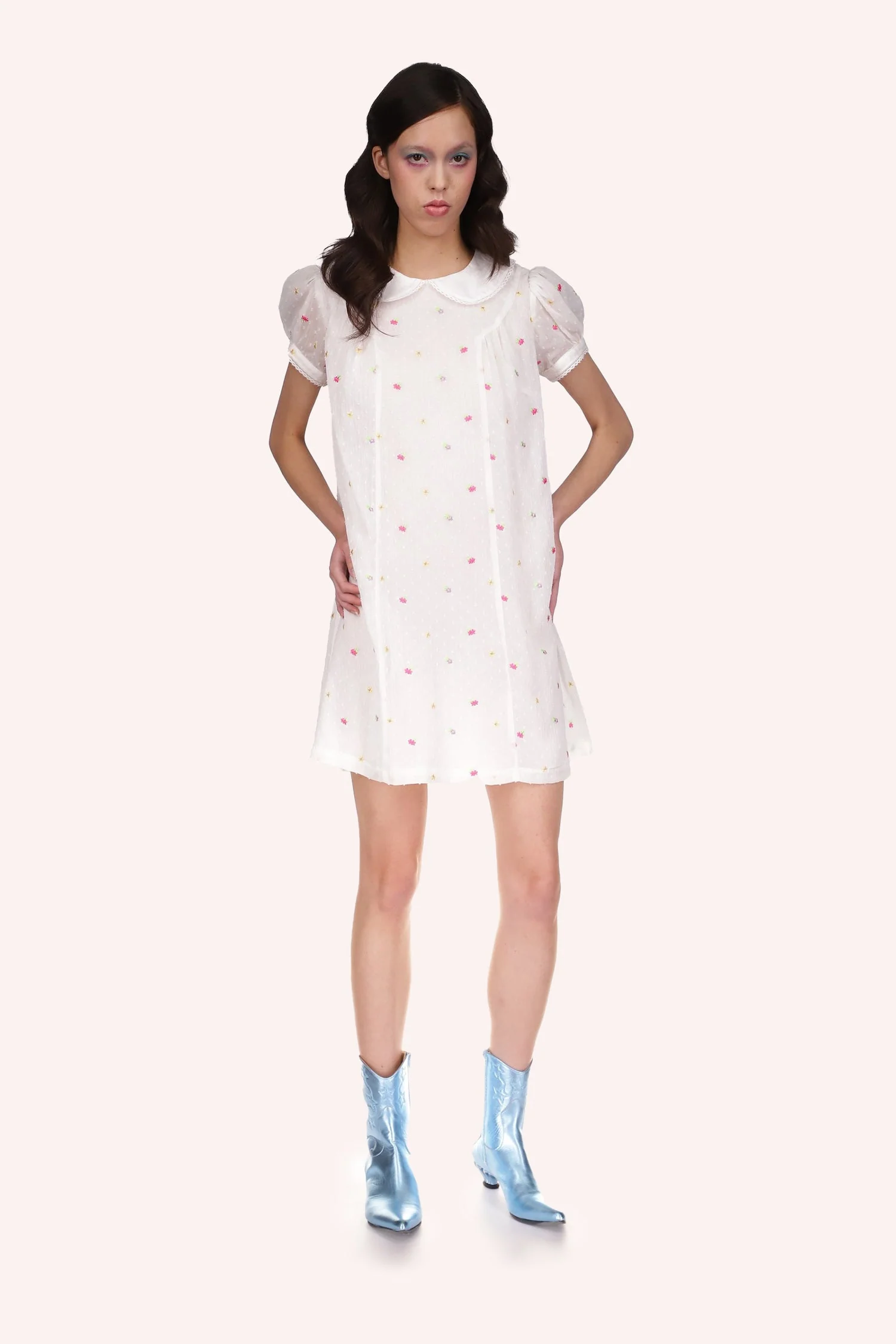 Cluny Lace Trimmed Floral Swiss Dot Babydoll Dress - Image 2