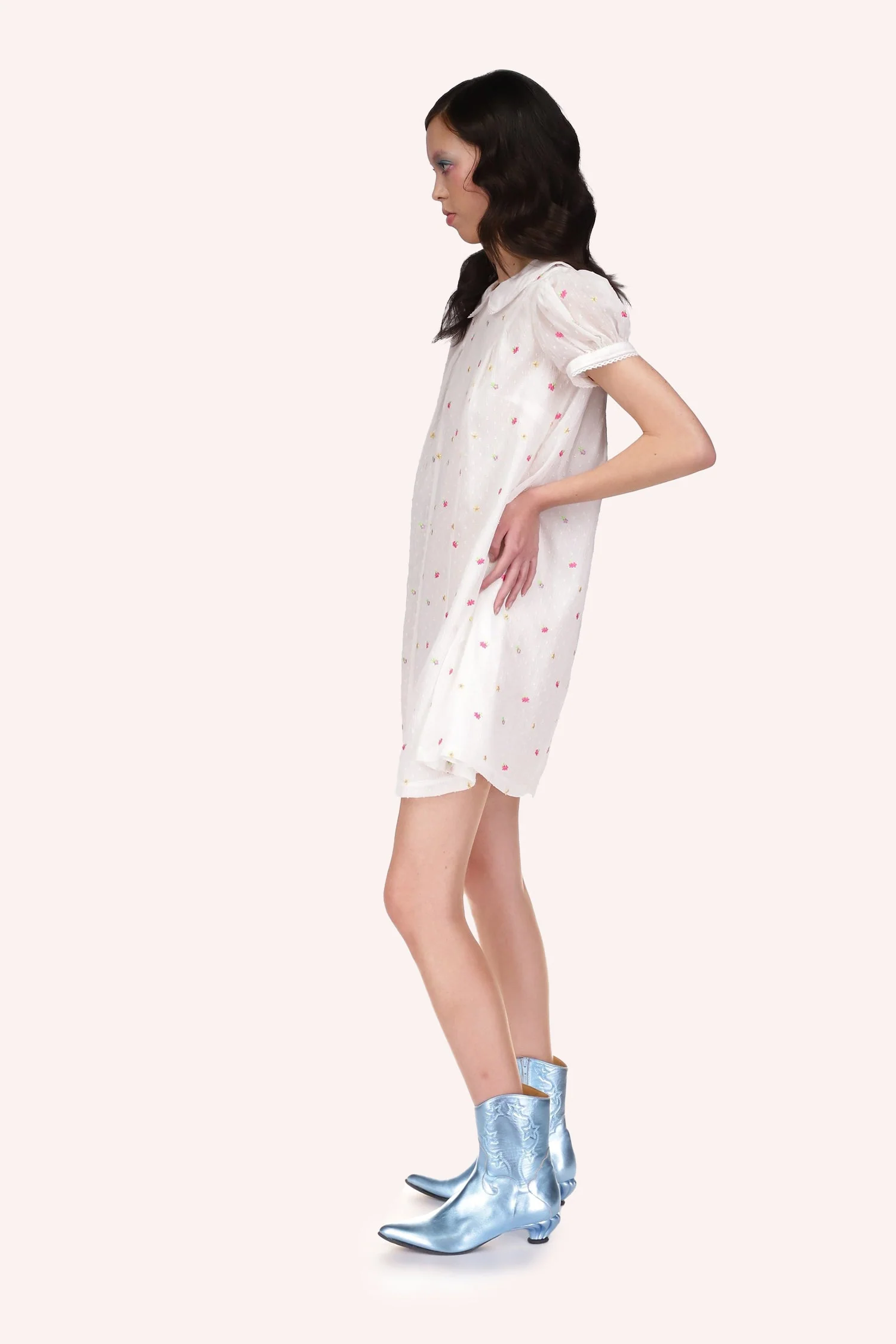 Cluny Lace Trimmed Floral Swiss Dot Babydoll Dress - Image 3