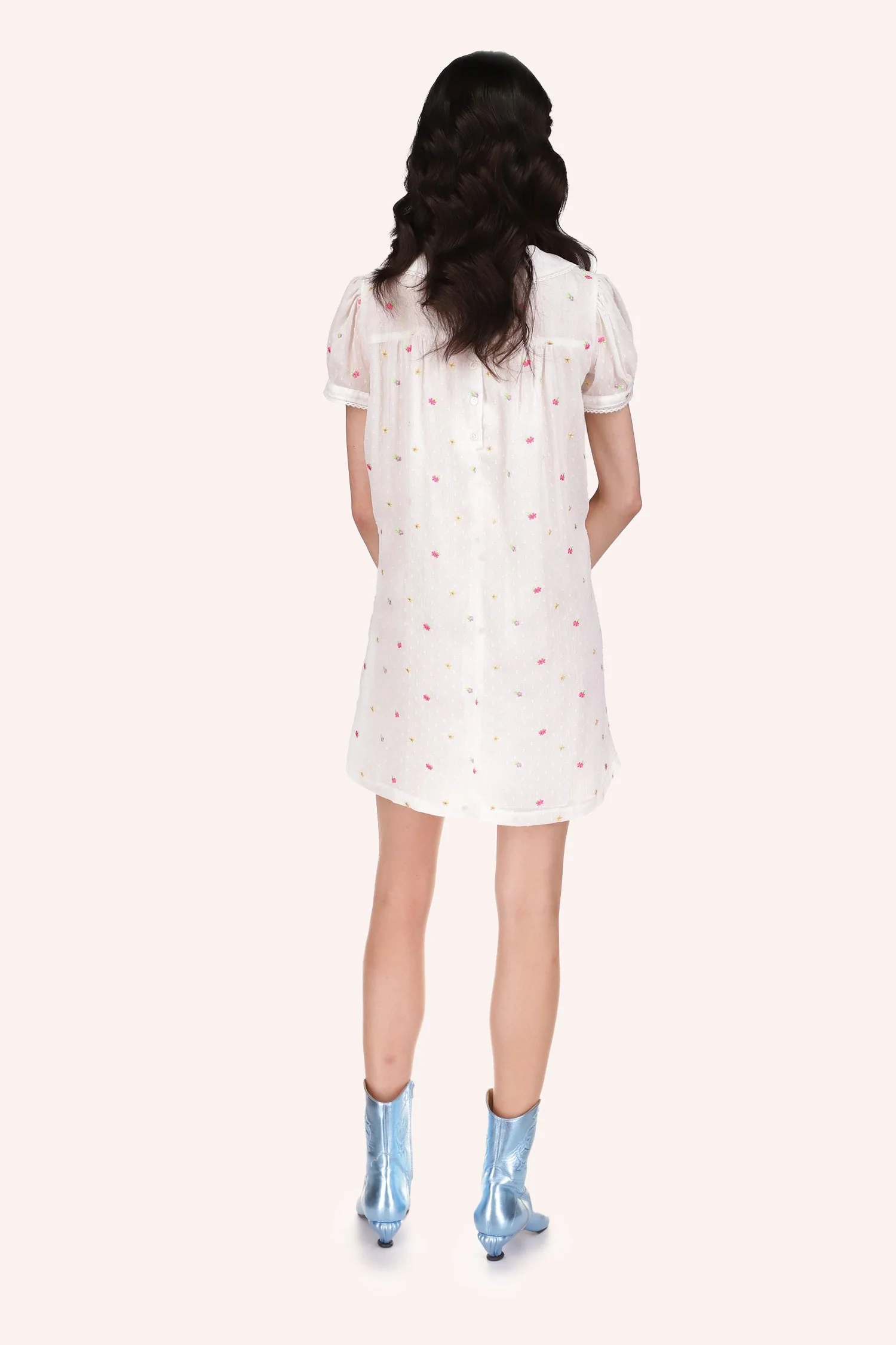 Cluny Lace Trimmed Floral Swiss Dot Babydoll Dress - Image 4