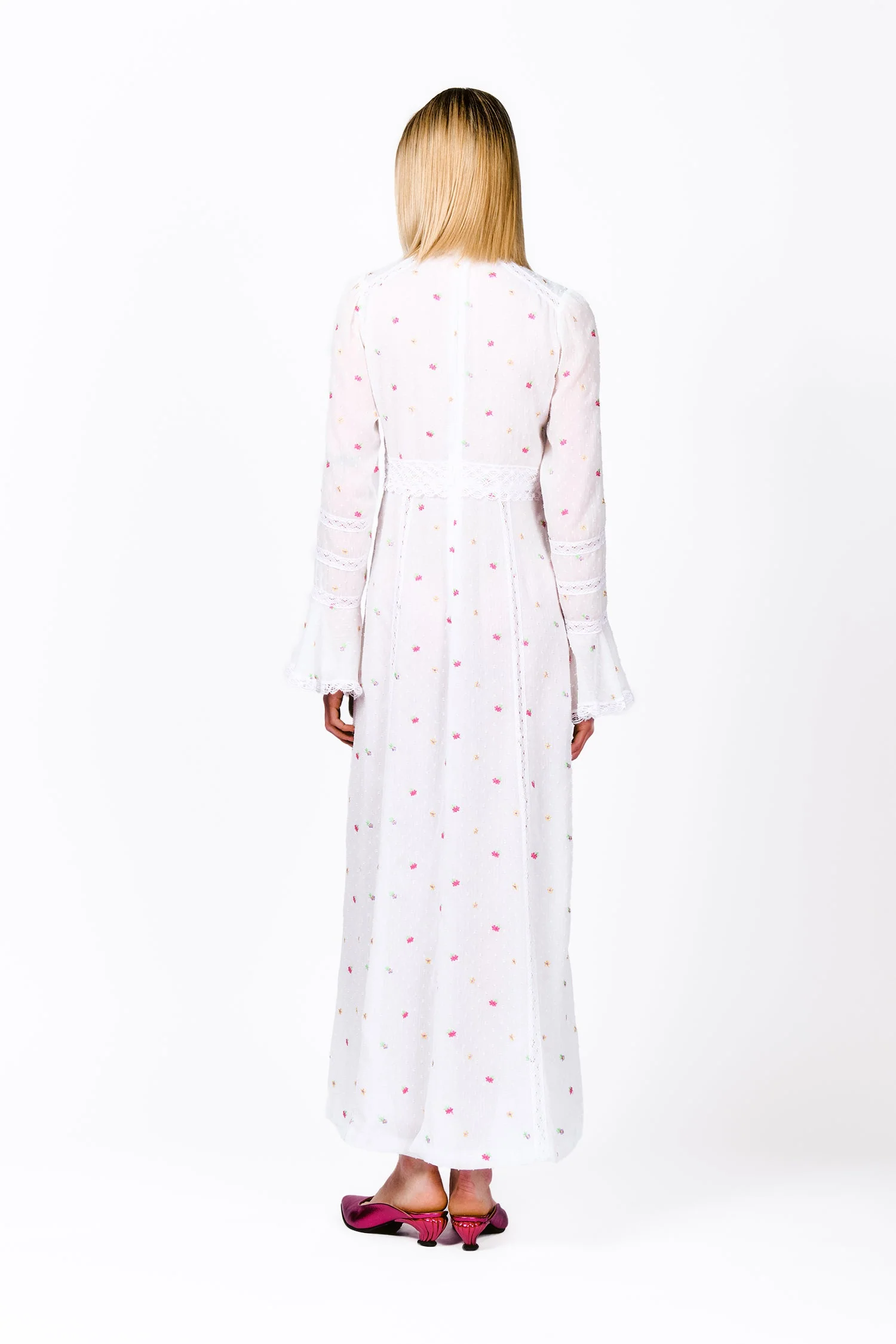 Cluny Lace Trimmed Floral Swiss Dot Maxi Dress - Image 3