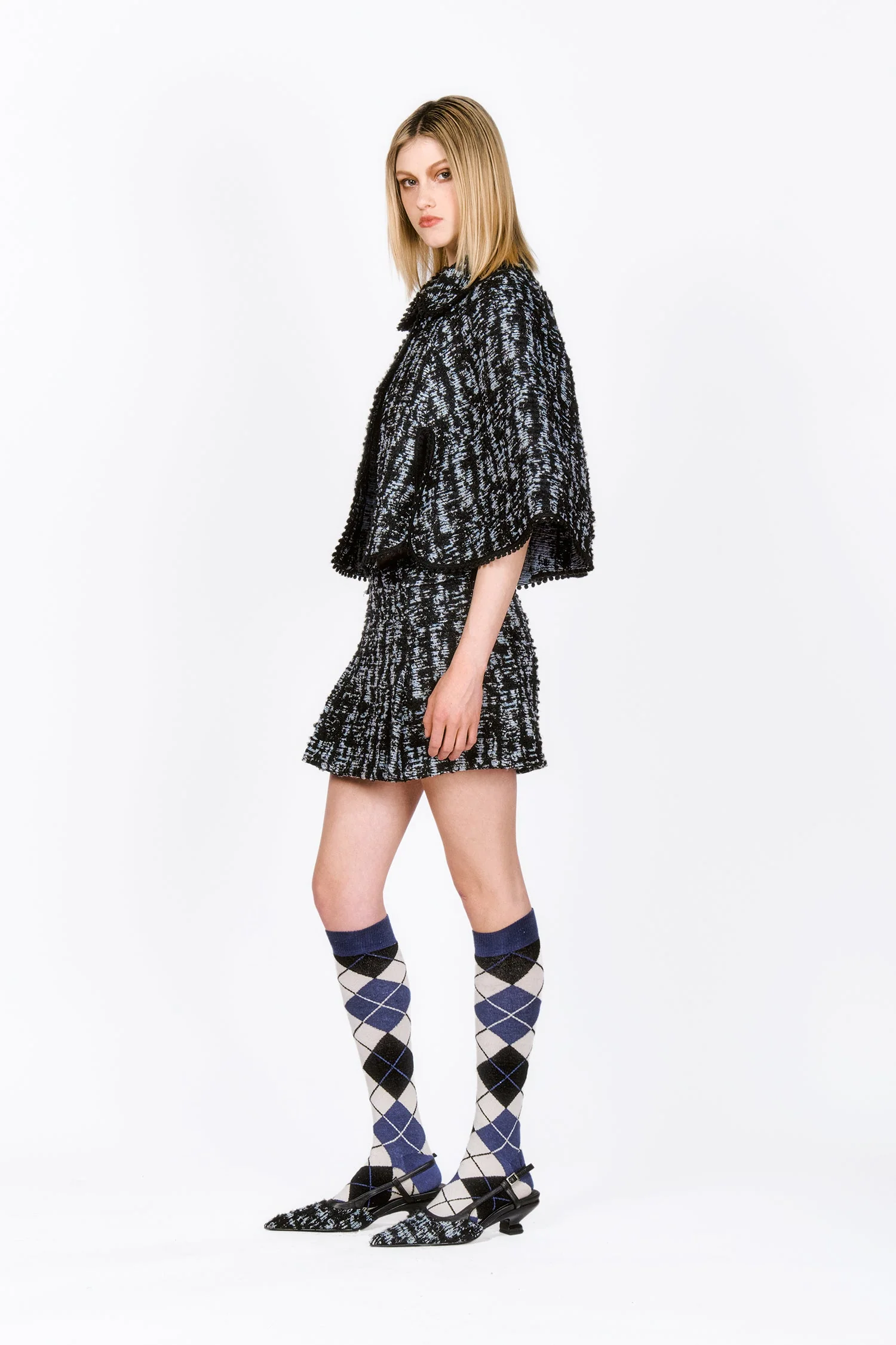 Cornflower Tweed Pleated Mini Skirt - Image 3