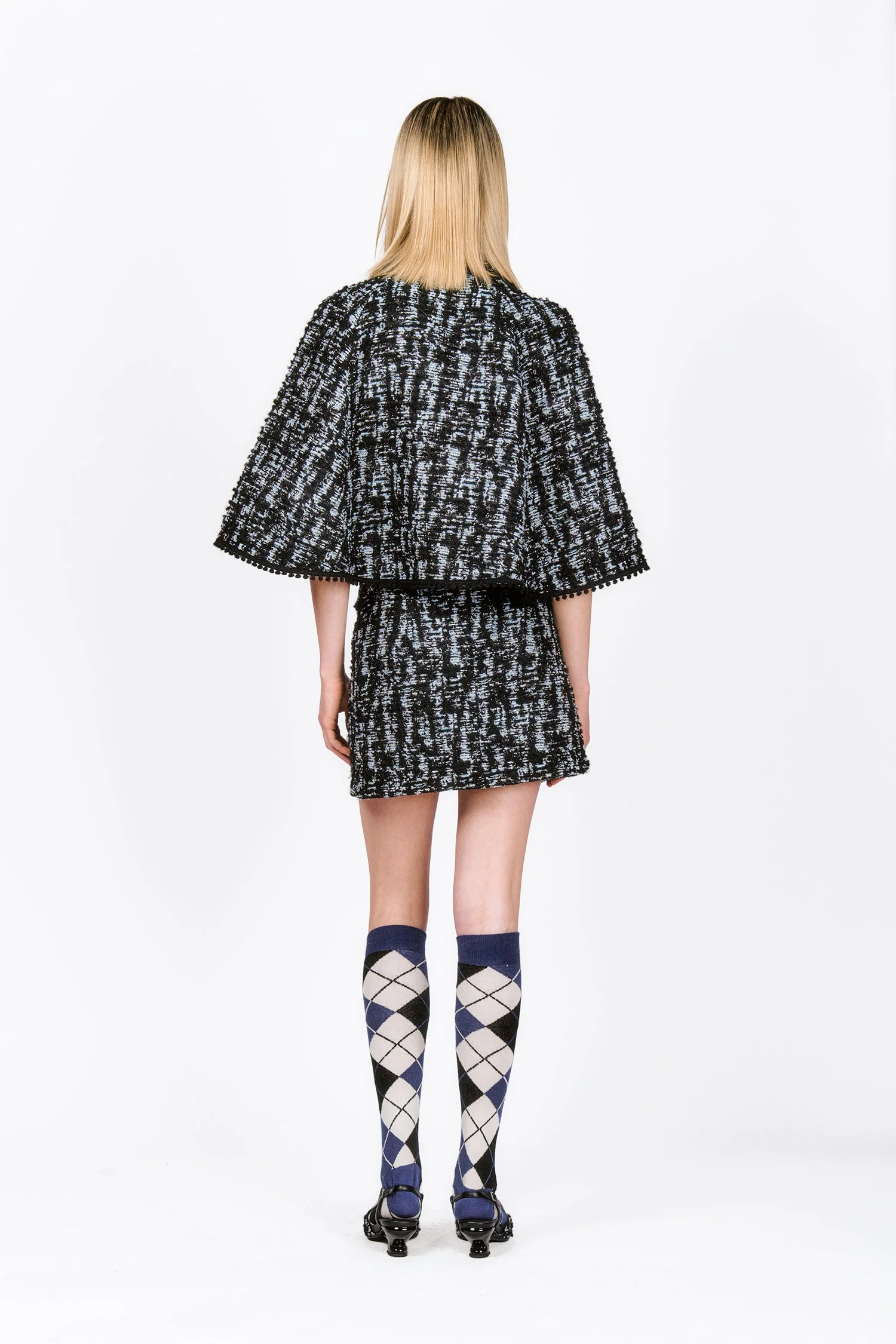 Cornflower Tweed Pleated Mini Skirt - Image 4