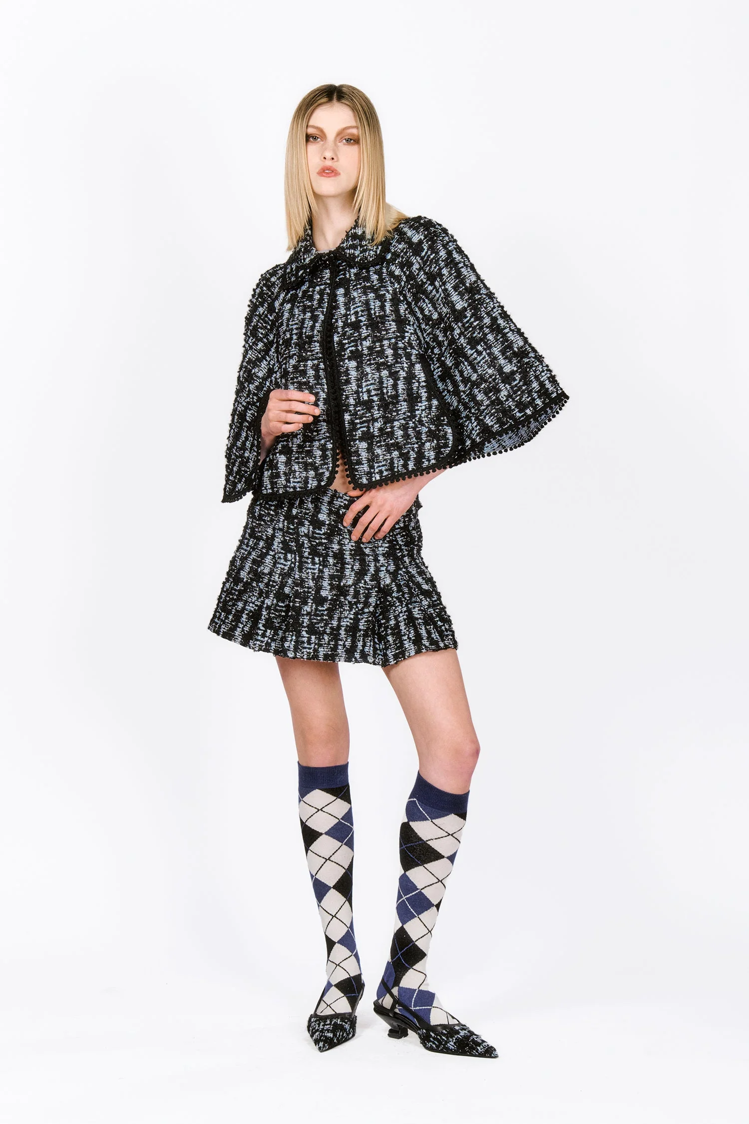 Cornflower Tweed Pleated Mini Skirt - Image 5