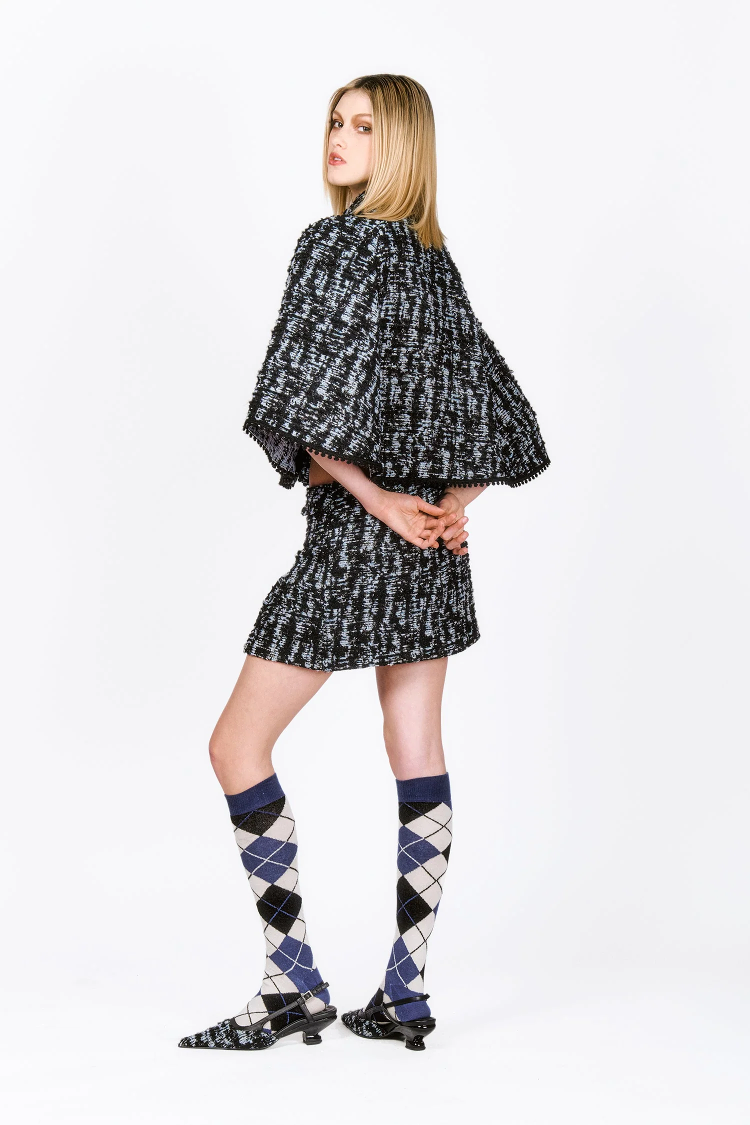 Cornflower Tweed Pleated Mini Skirt - Image 6