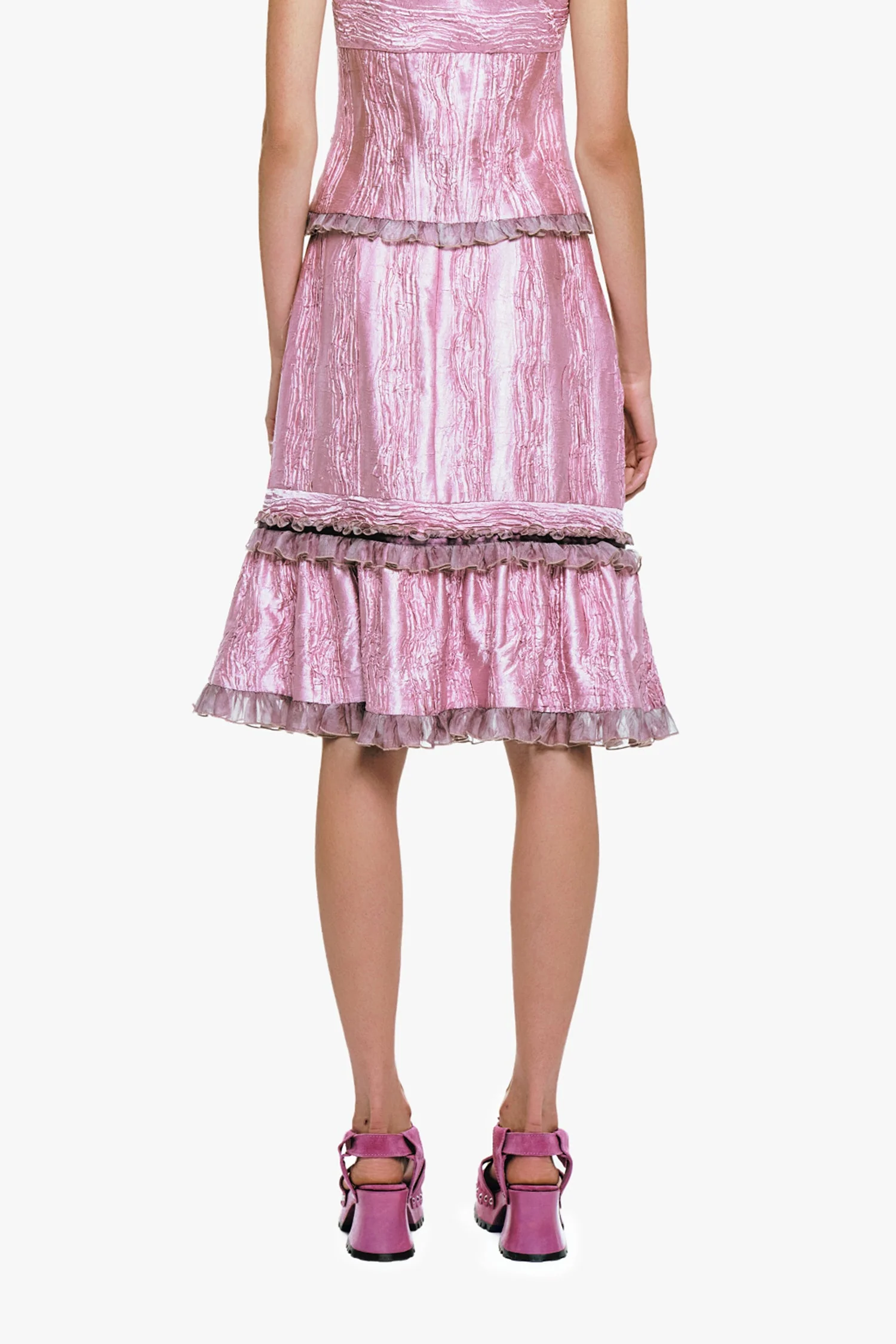 Crushed Satin Ruffle Midi Skirt - Image 5