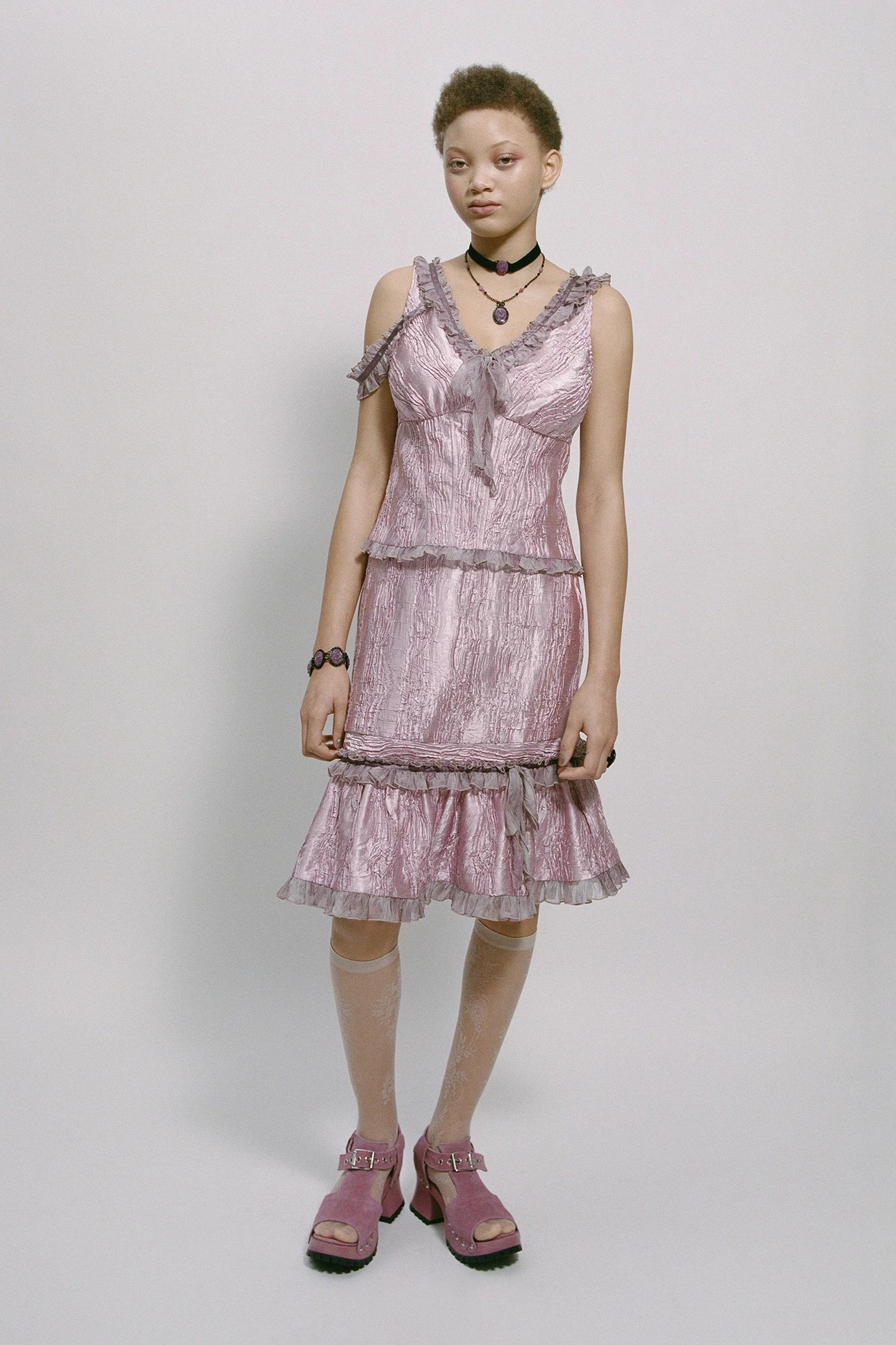 Crushed Satin Ruffle Midi Skirt - Image 8
