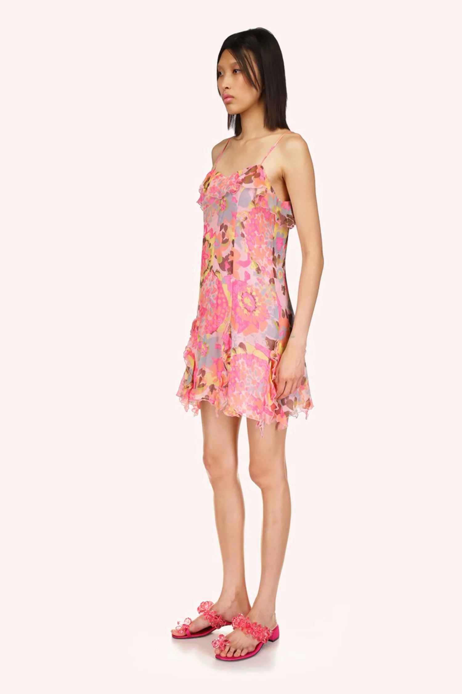 Dahlias Crinkle Chiffon Ruffle Mini Dress - Image 2