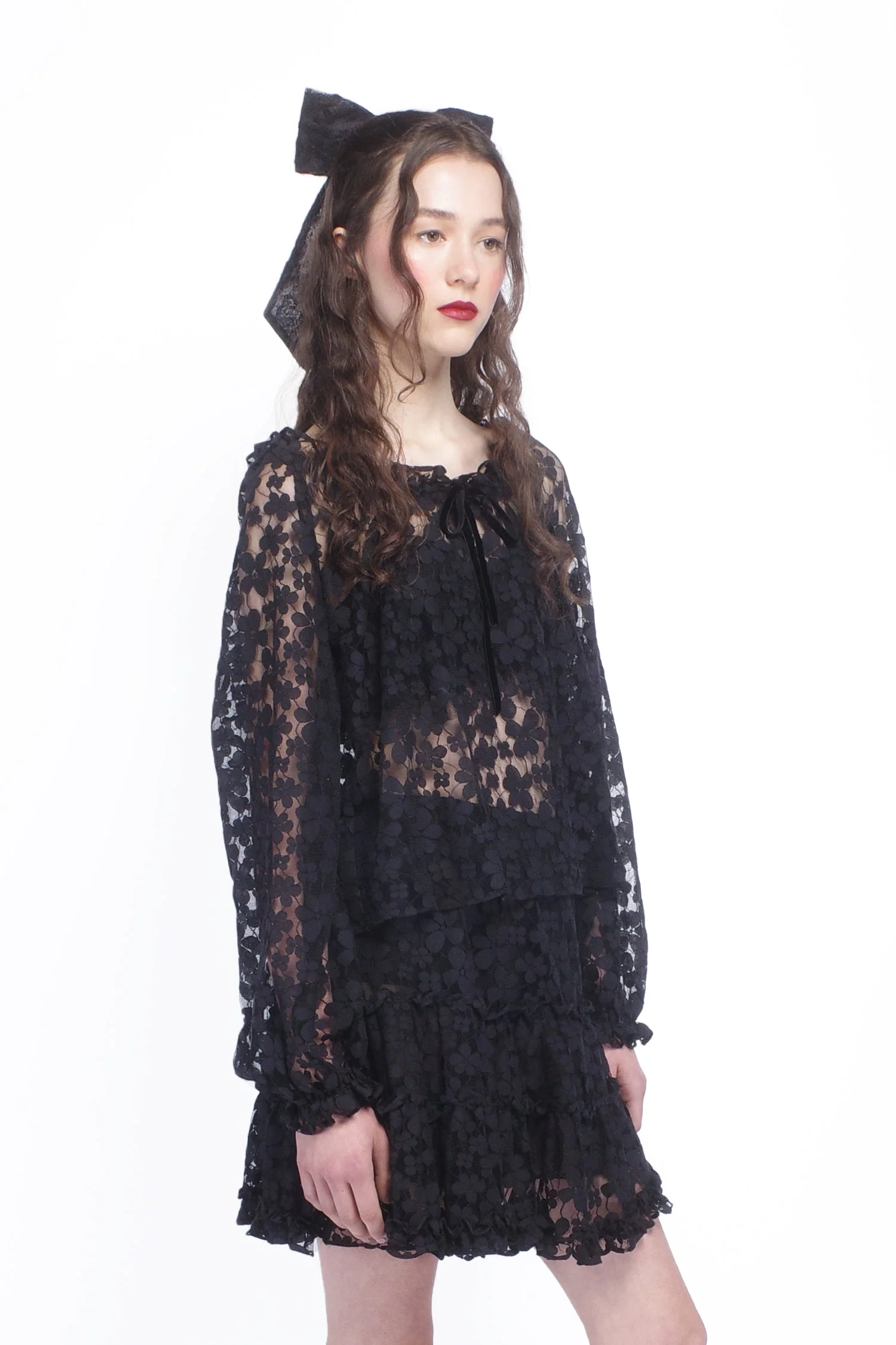 Shadow Blossom Tulle Elastic Lace Blouse - Image 3