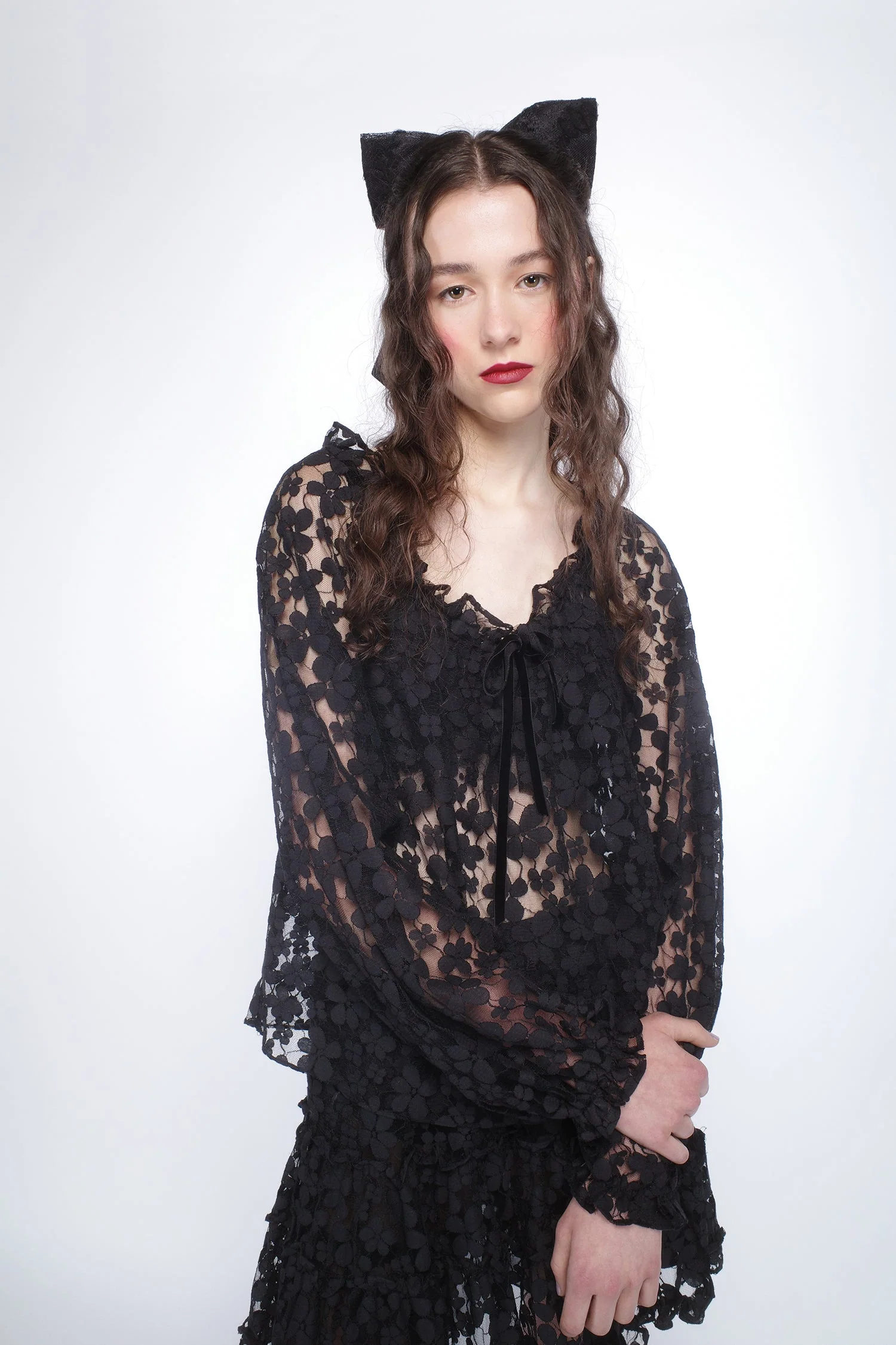 Shadow Blossom Tulle Elastic Lace Blouse - Image 7