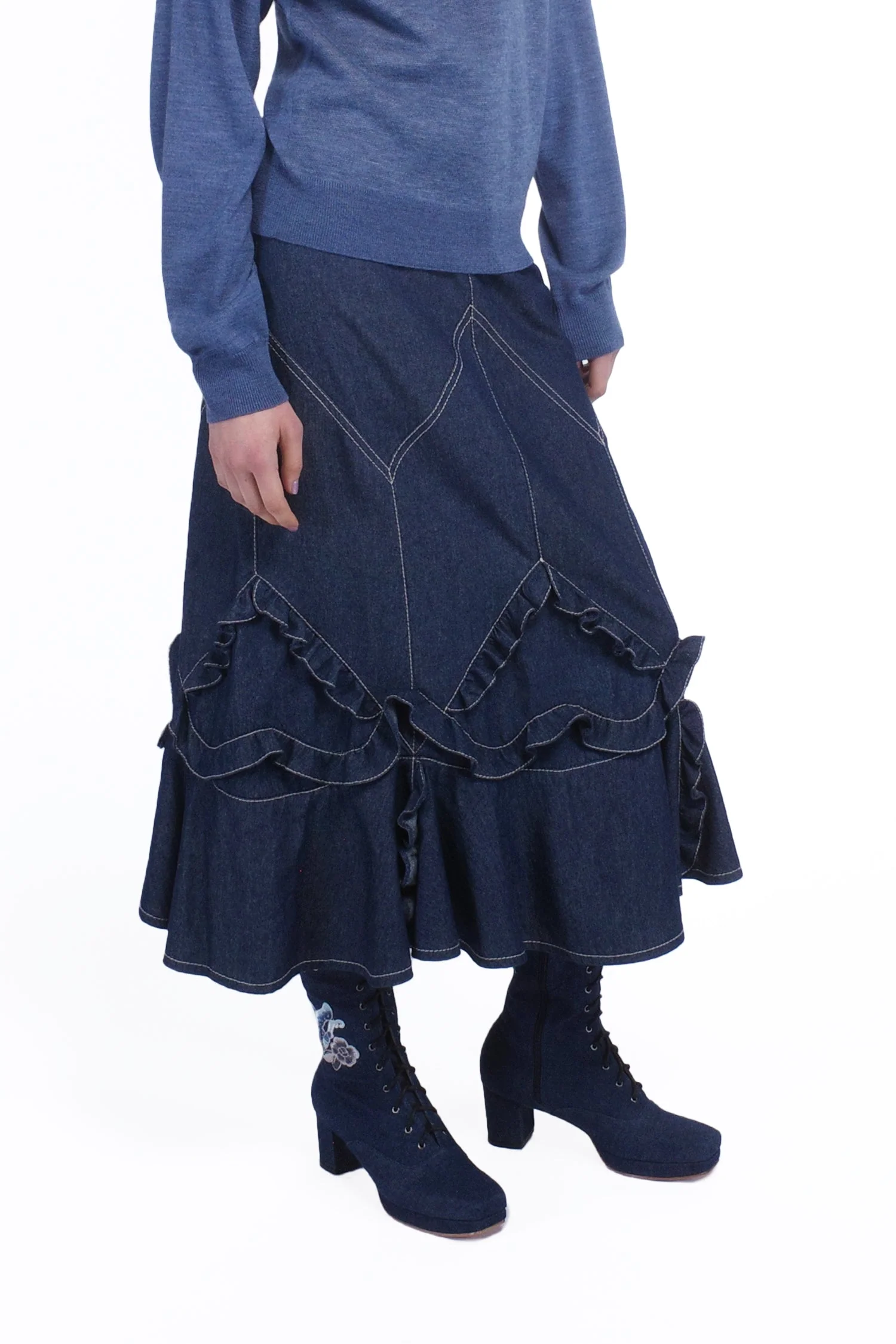 Denim Ruffle Maxi Skirt - Image 3
