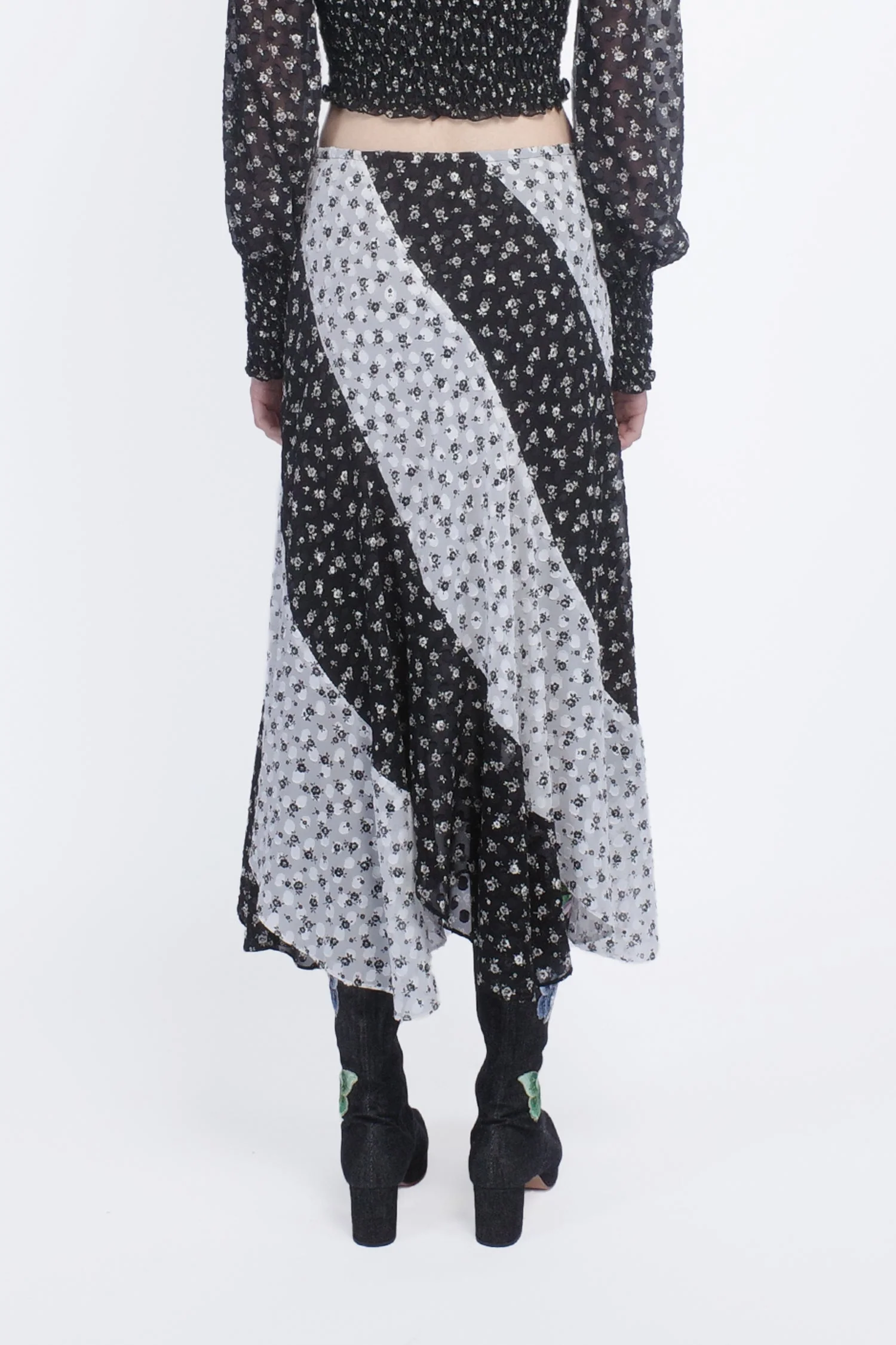 Ditsy Dot Chiffon Contrast Flowy Skirt - Image 4