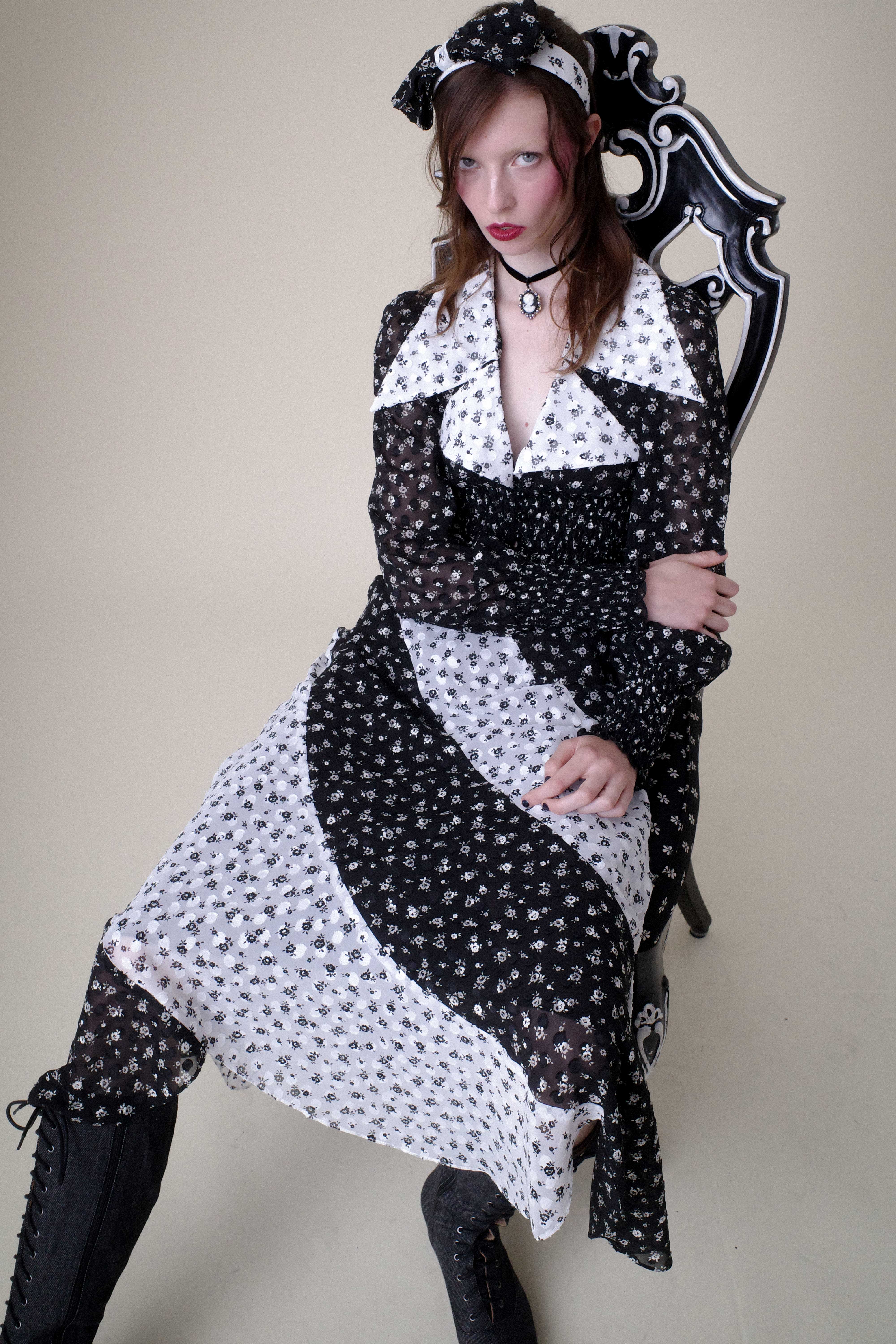 Ditsy Dot Chiffon Contrast Flowy Skirt - Image 7