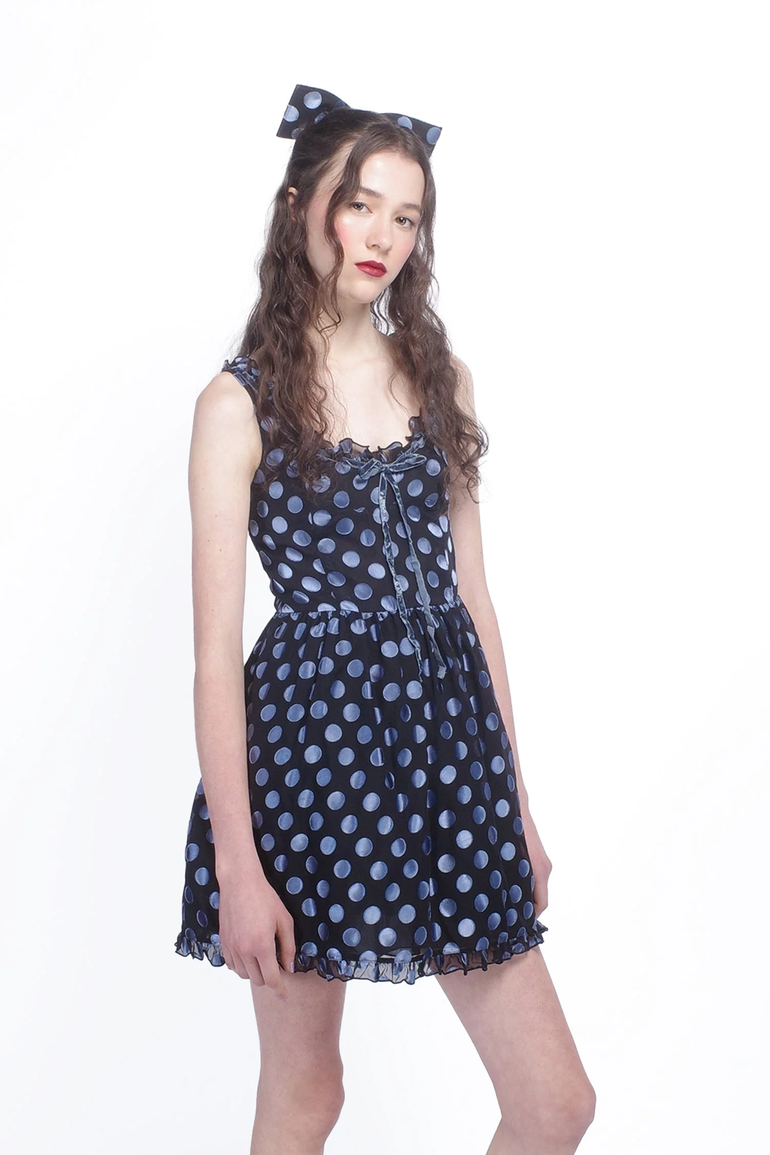 Dot Chiffon Ruffle Mini Dress - Image 3