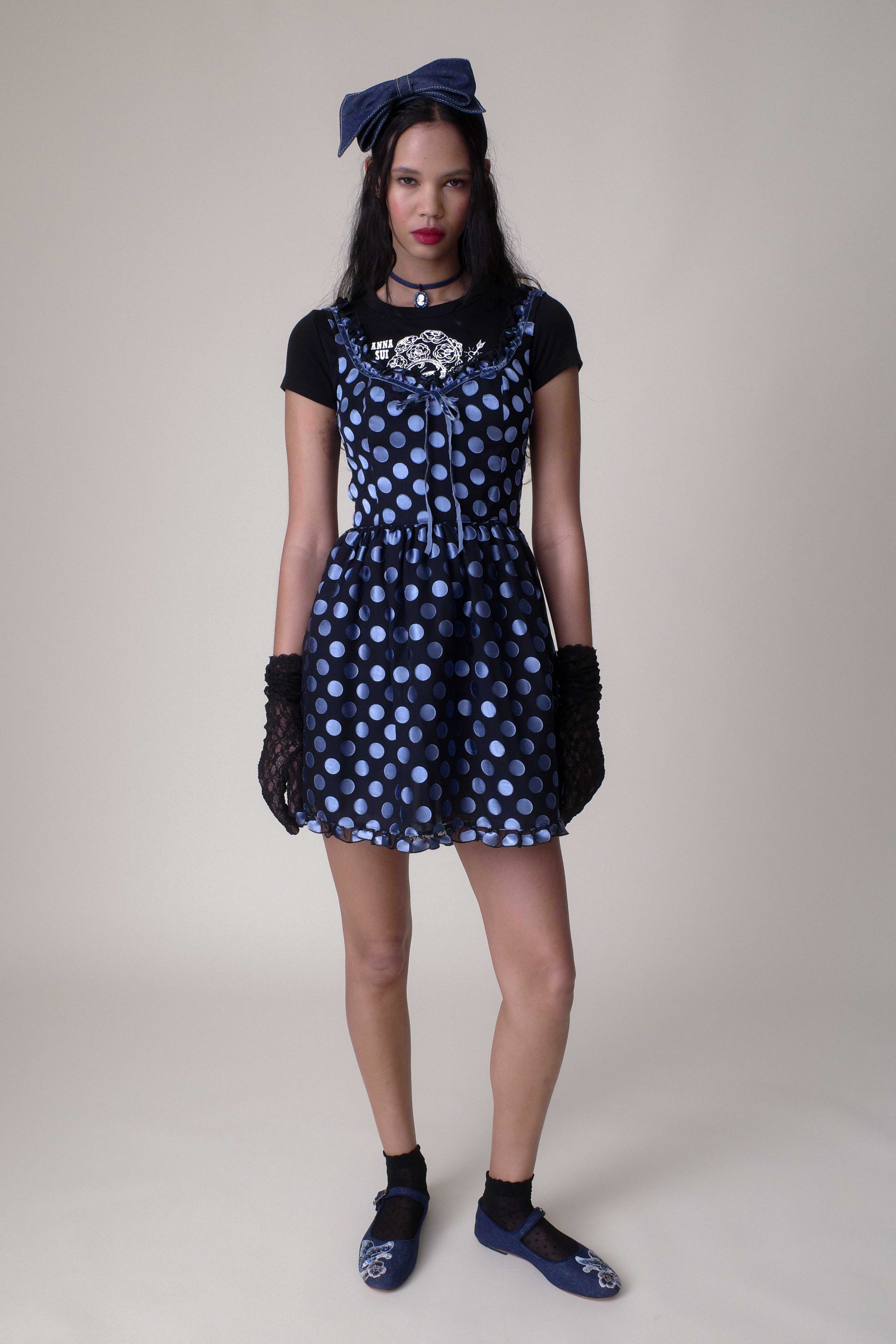 Dot Chiffon Ruffle Mini Dress - Image 8