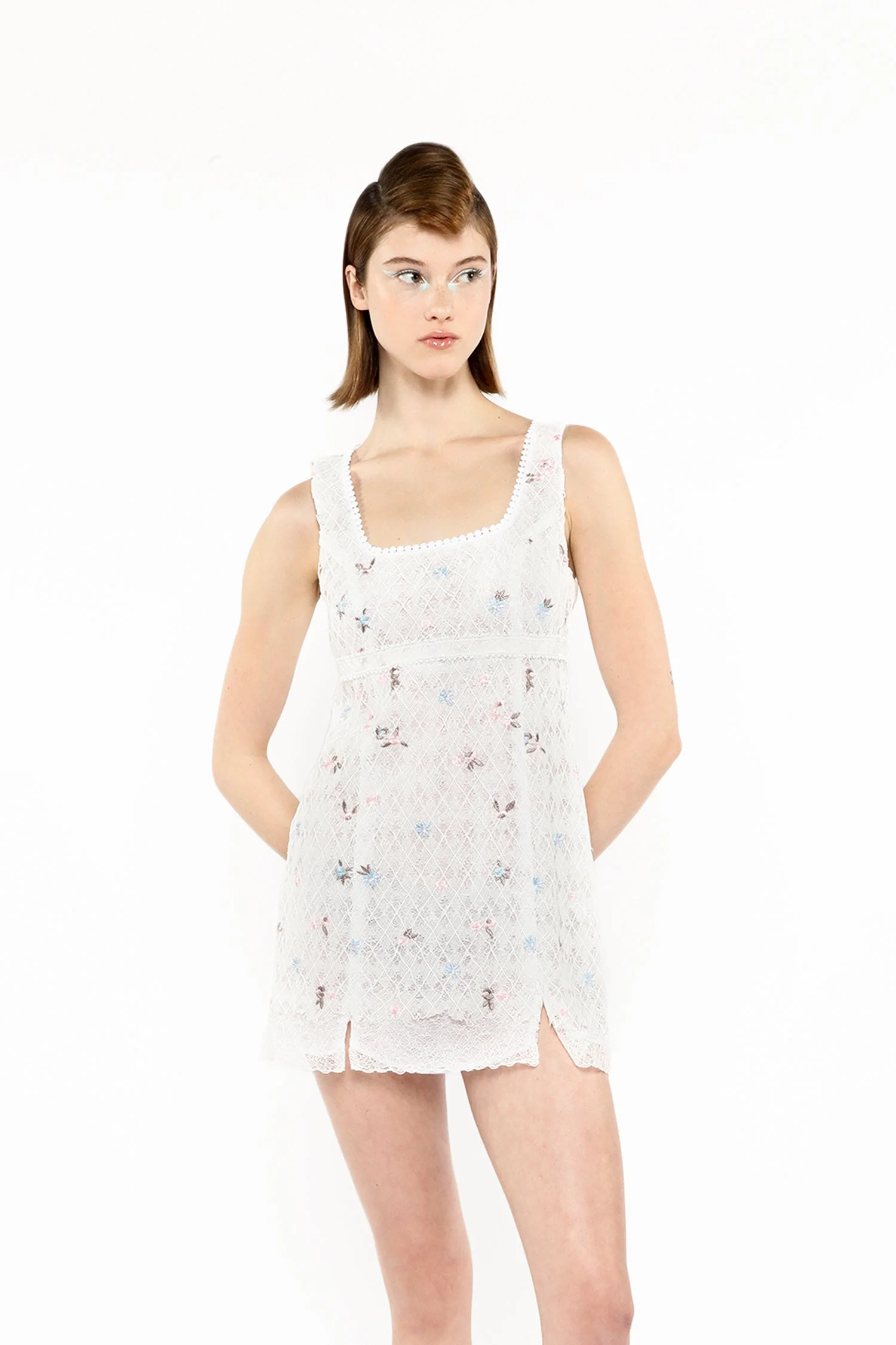 Embroidered Lacey Trellis Mini Dress