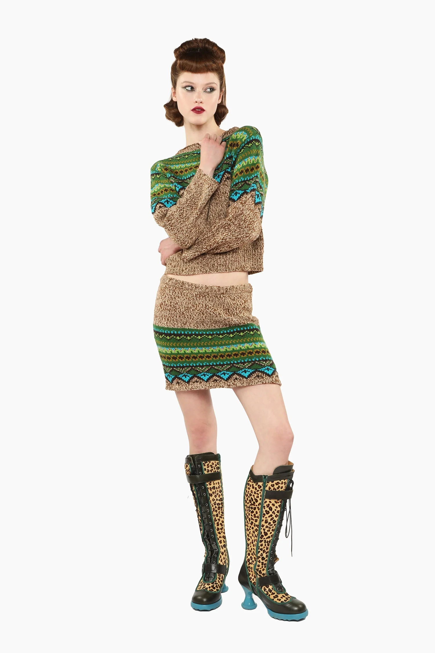 Fair Isle Mini Skirt - Teal - Image 6
