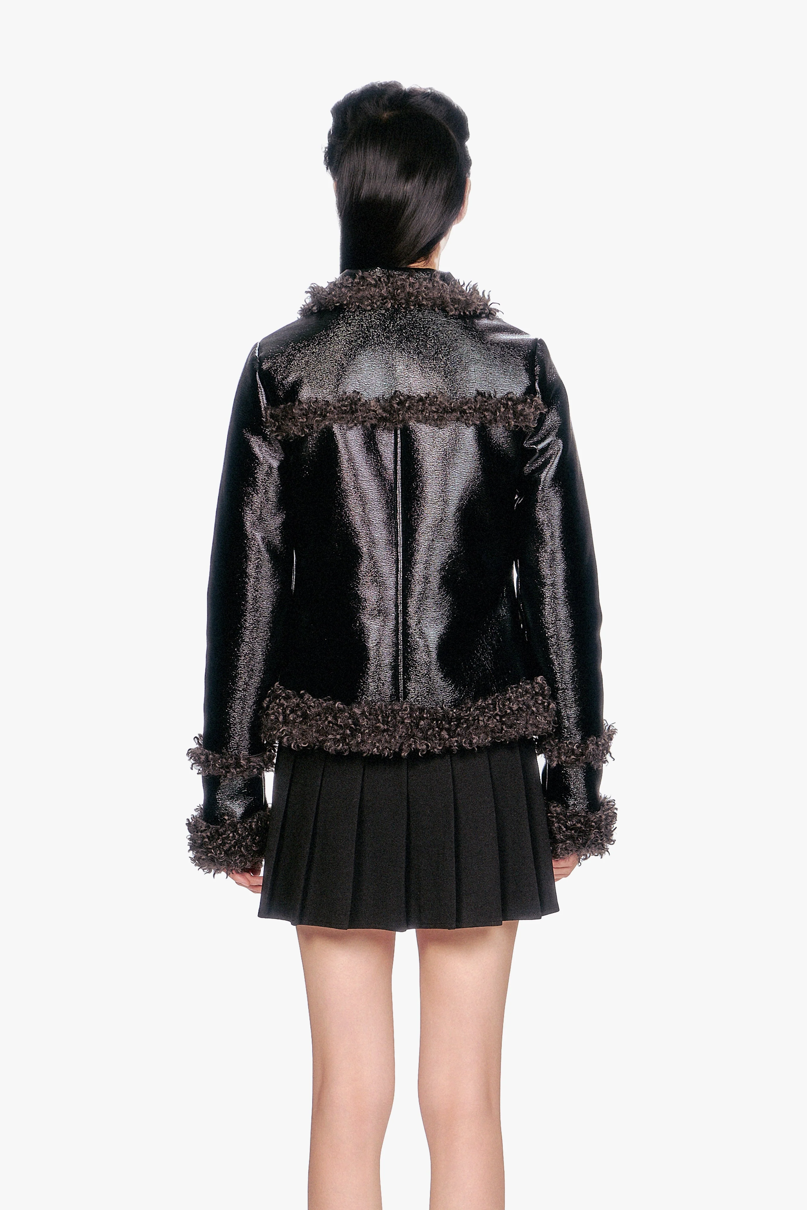 Faux Leather W/ Curly Lamb Trim Jacket - Image 5