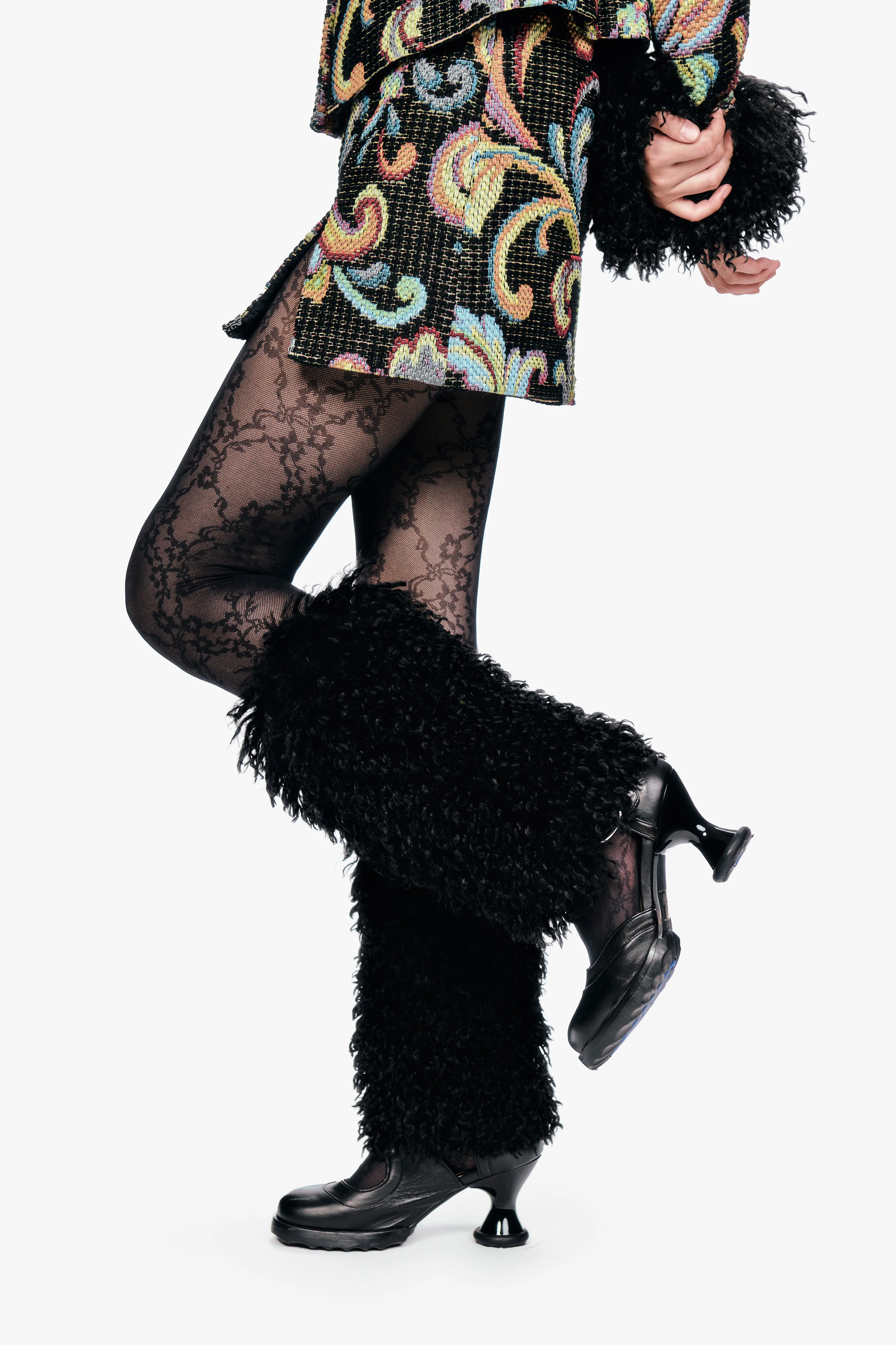 Faux Fur Leg Warmers - Black - Image 3