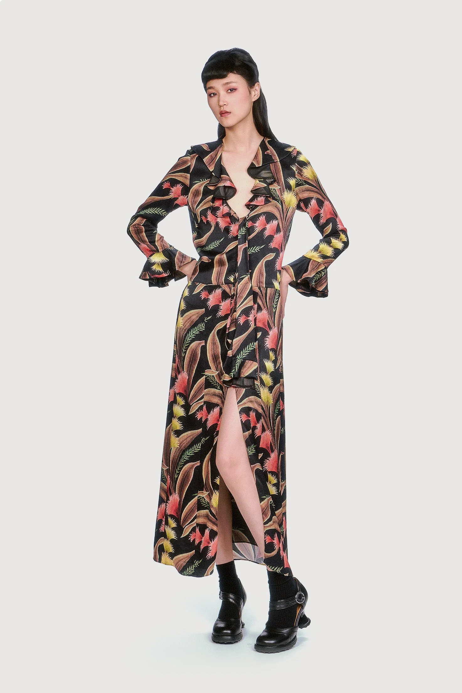 Feather Fern Crinkle Rayon Ruffle Tie Dress - Image 6