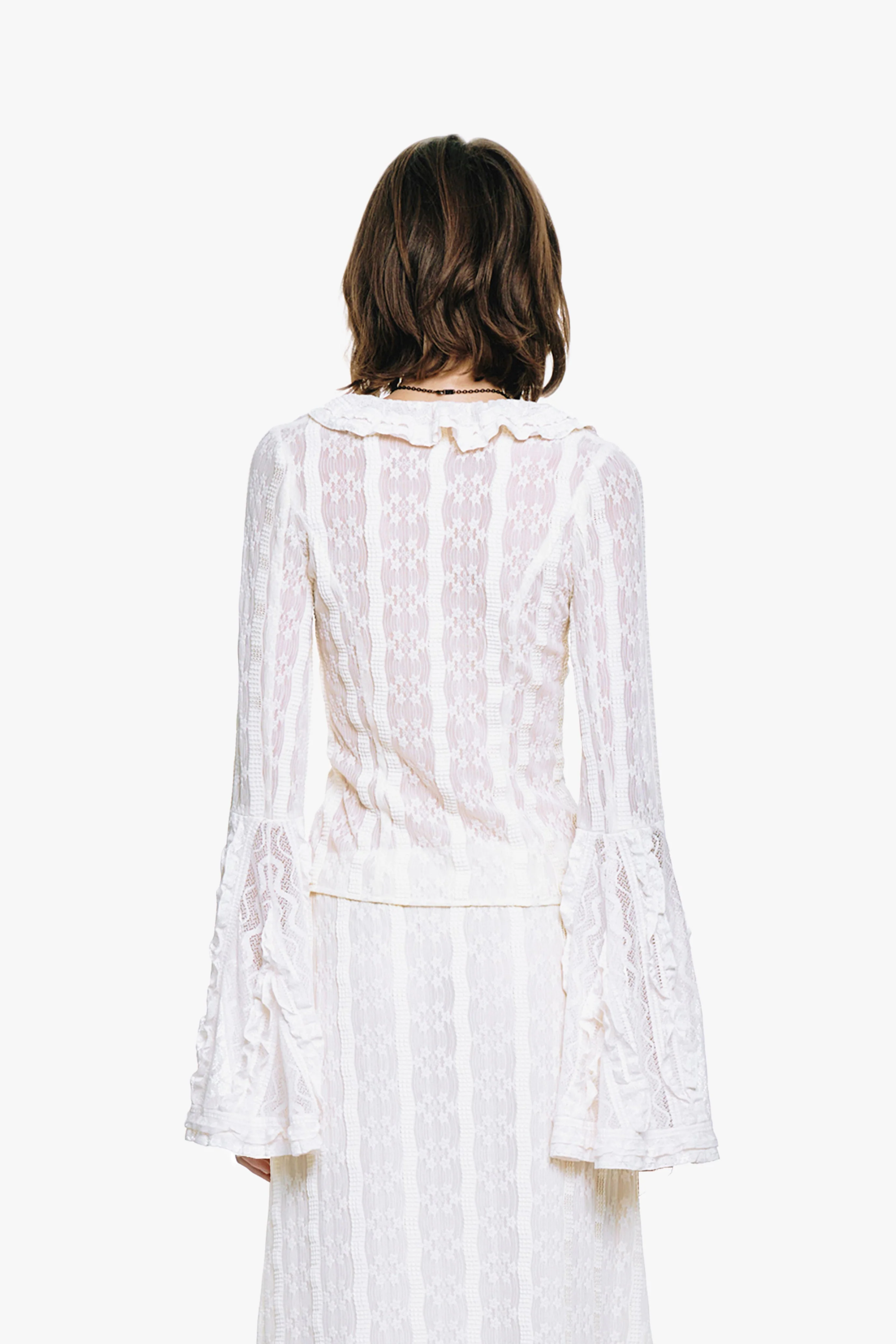 Floral Ruffle Stretch Lace Blouse - Image 5