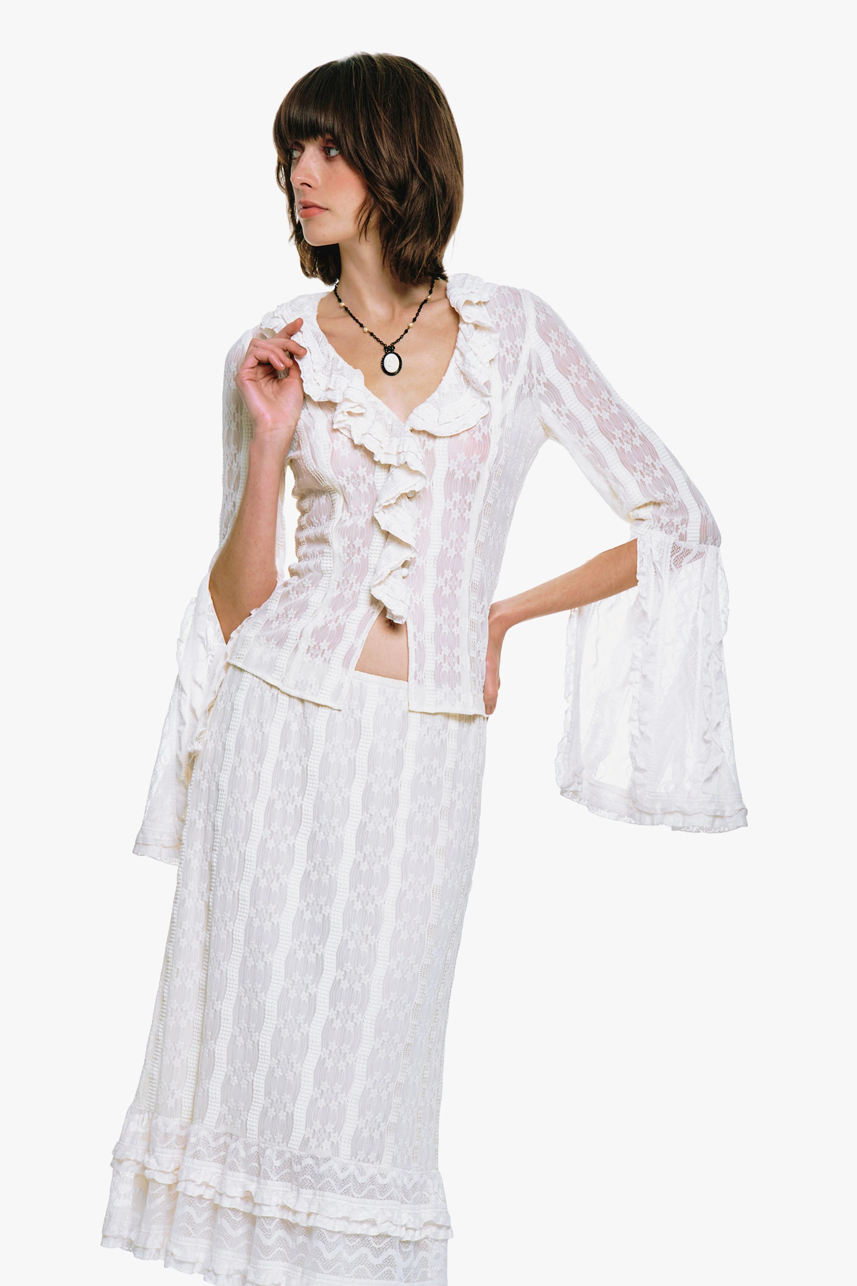 Floral Ruffle Stretch Lace Blouse - Image 6