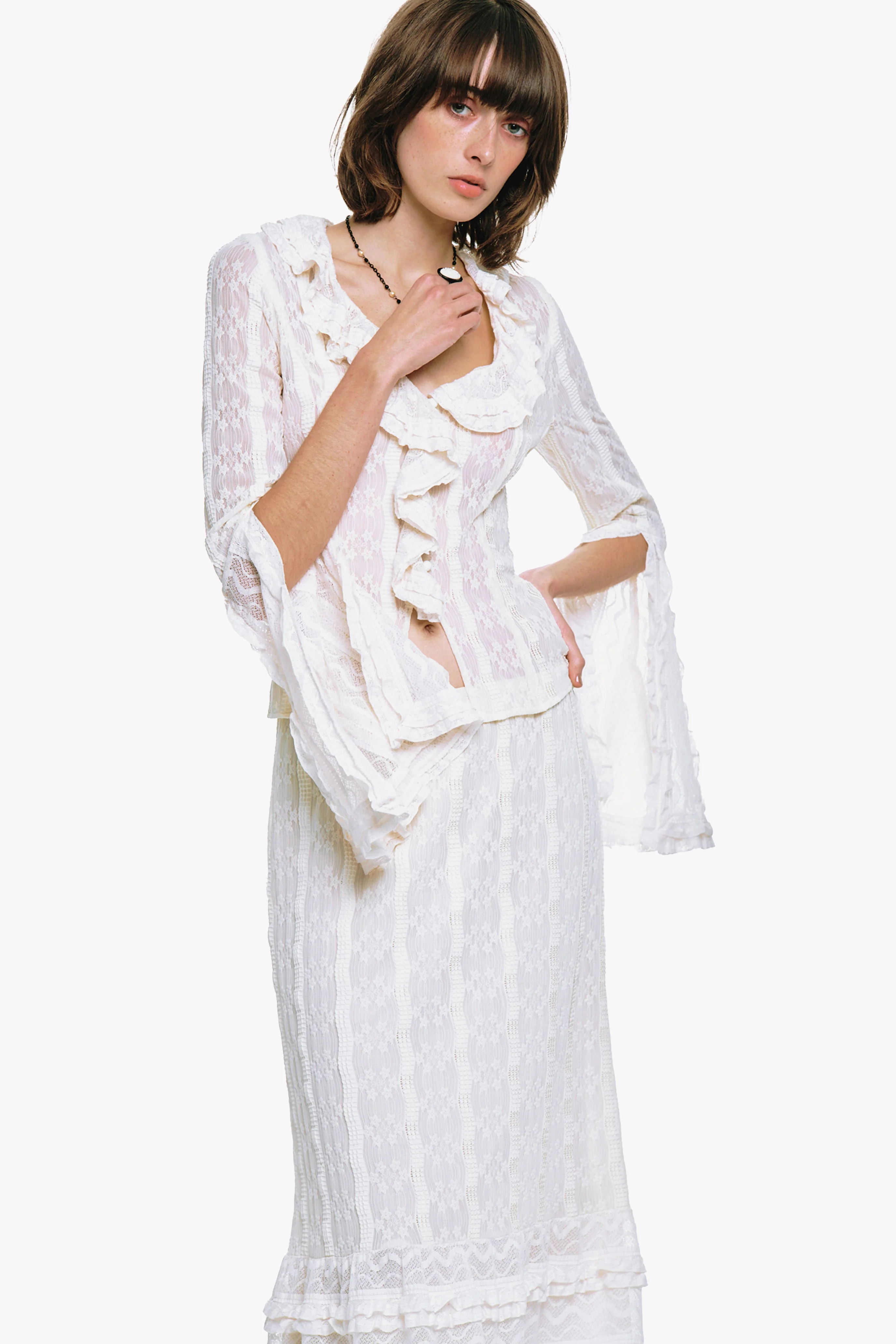 Floral Ruffle Stretch Lace Blouse - Image 8