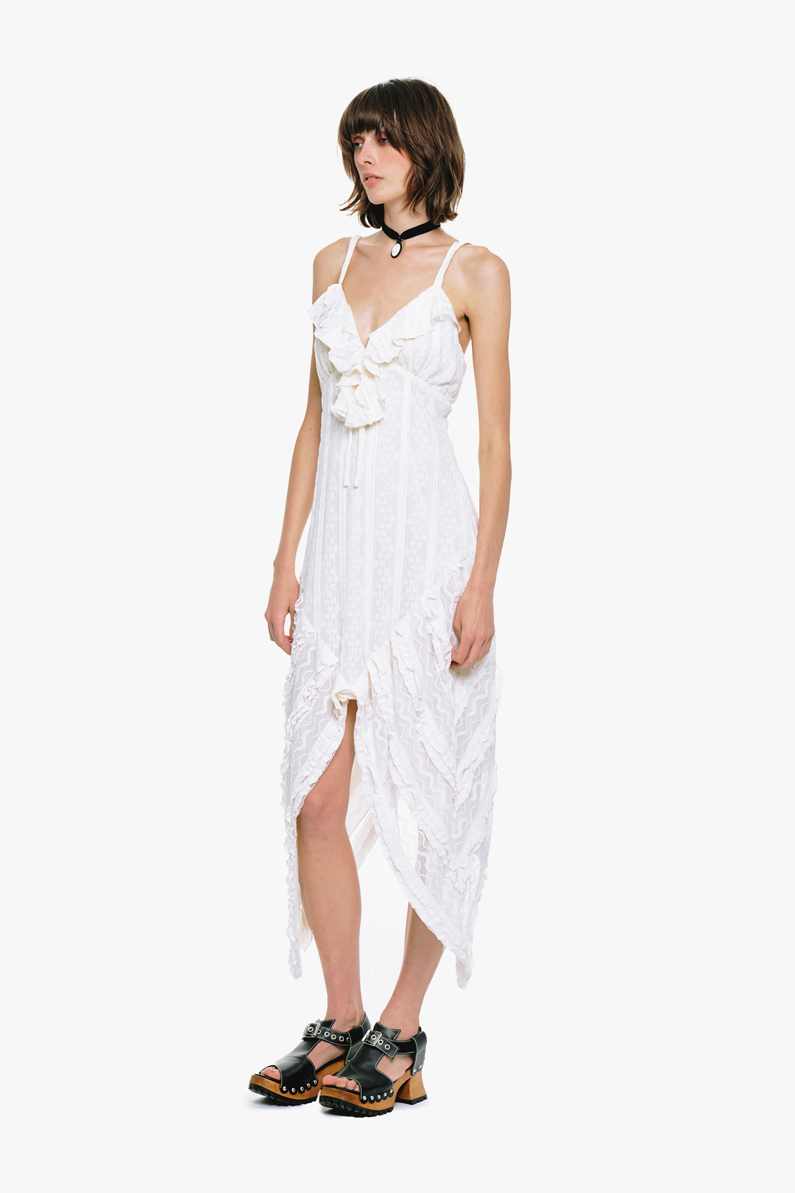 Floral Ruffle Stretch Lace Handkerchief Dress - Image 3