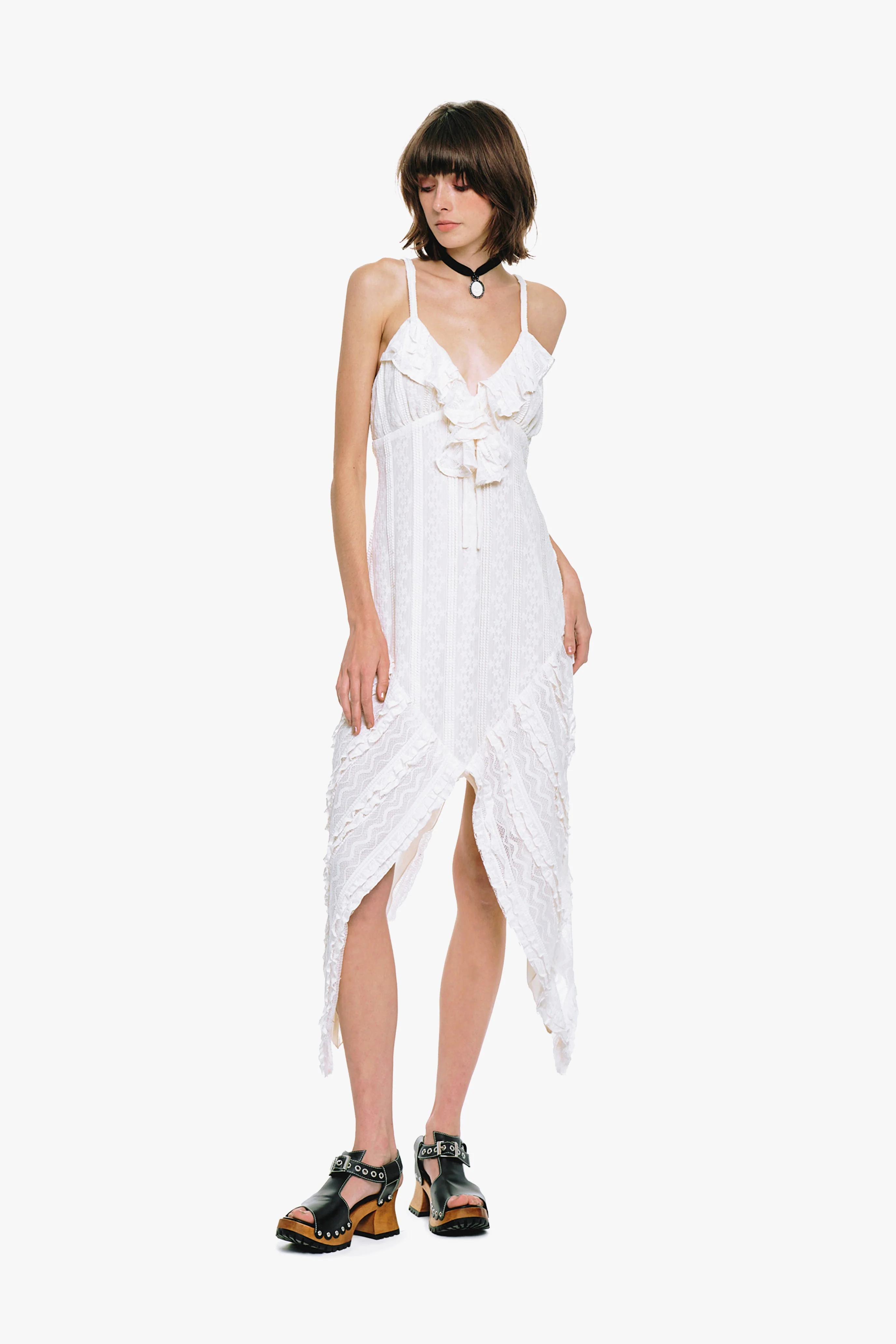 Floral Ruffle Stretch Lace Handkerchief Dress - Image 5