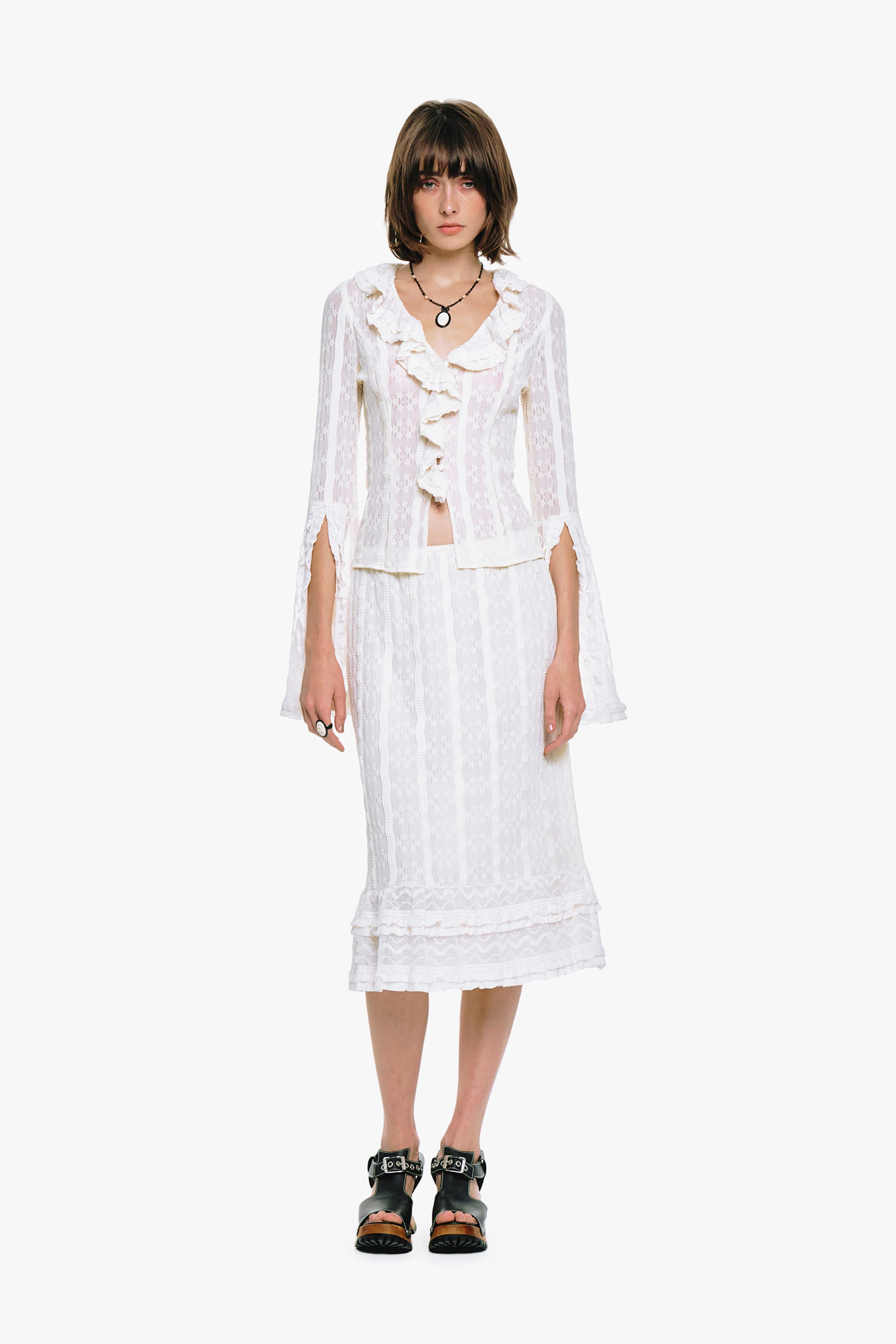 Floral Ruffle Stretch Lace Skirt - Image 3