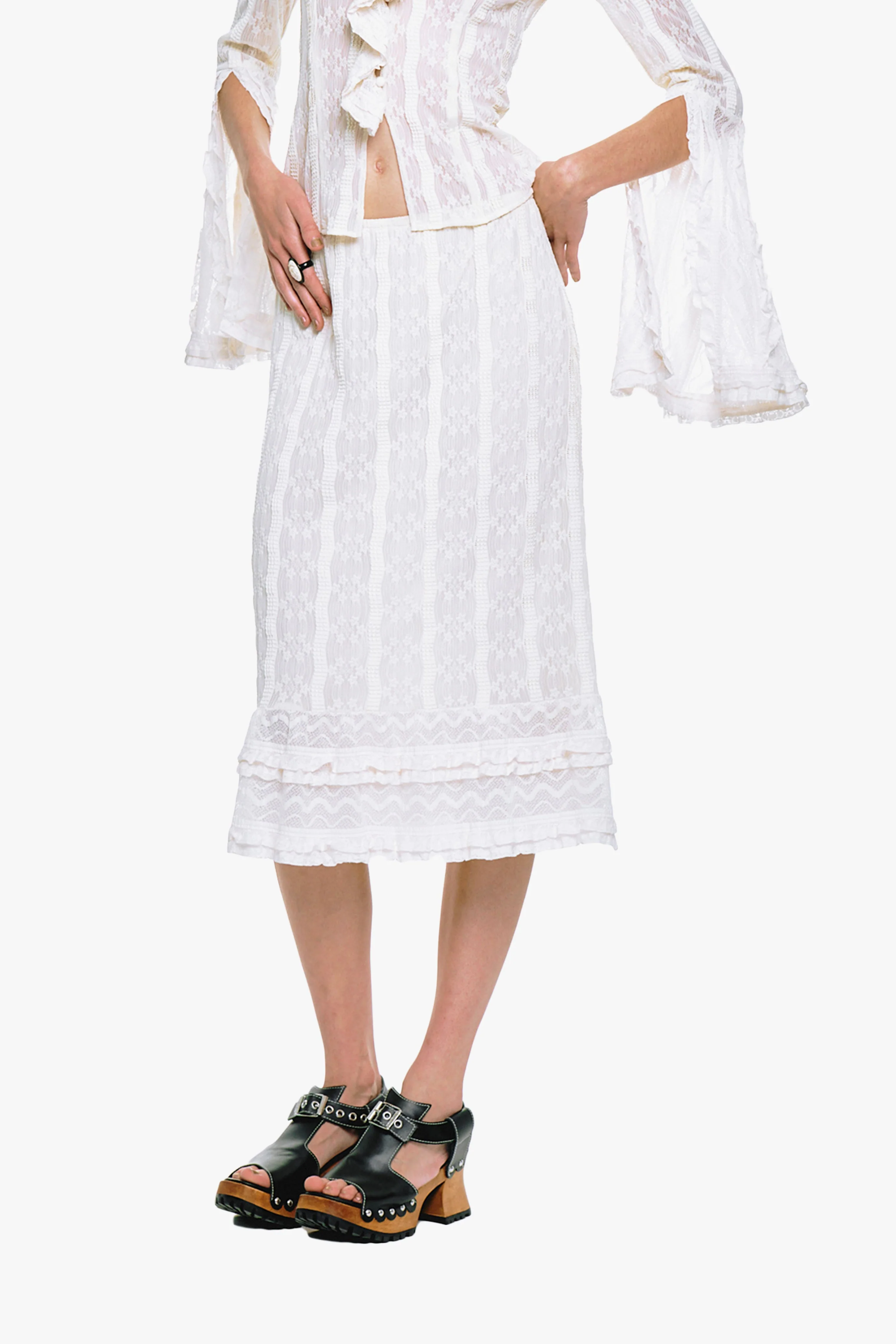 Floral Ruffle Stretch Lace Skirt - Image 4